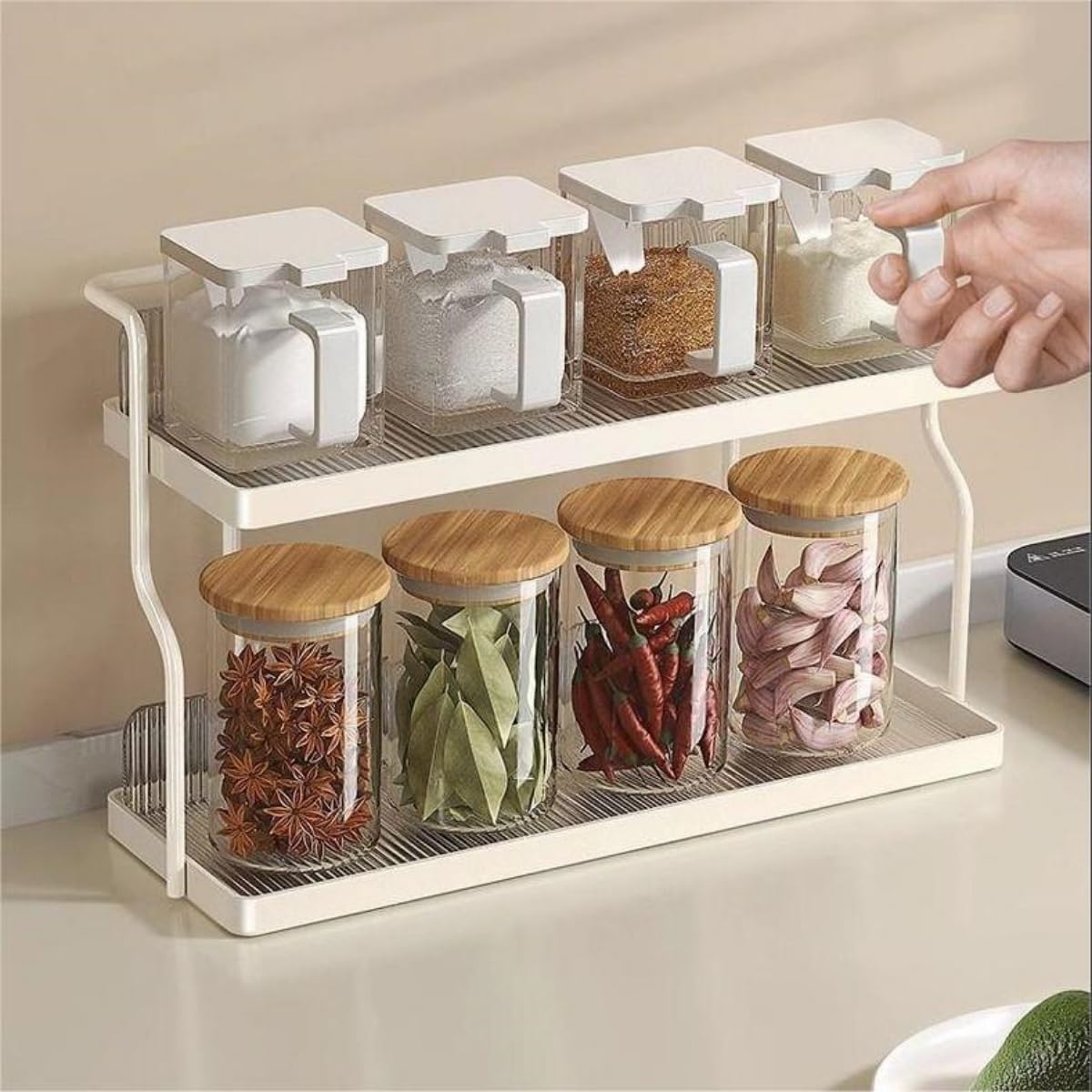 2-stöckiger Arbeitsplatten-Organizer, Freie Installation, Gewürzregal, Klarer Acryl-Hautpflege-Organizer, Vielseitiger freistehender oder wandmontierter Kaffee-Organizer-Station