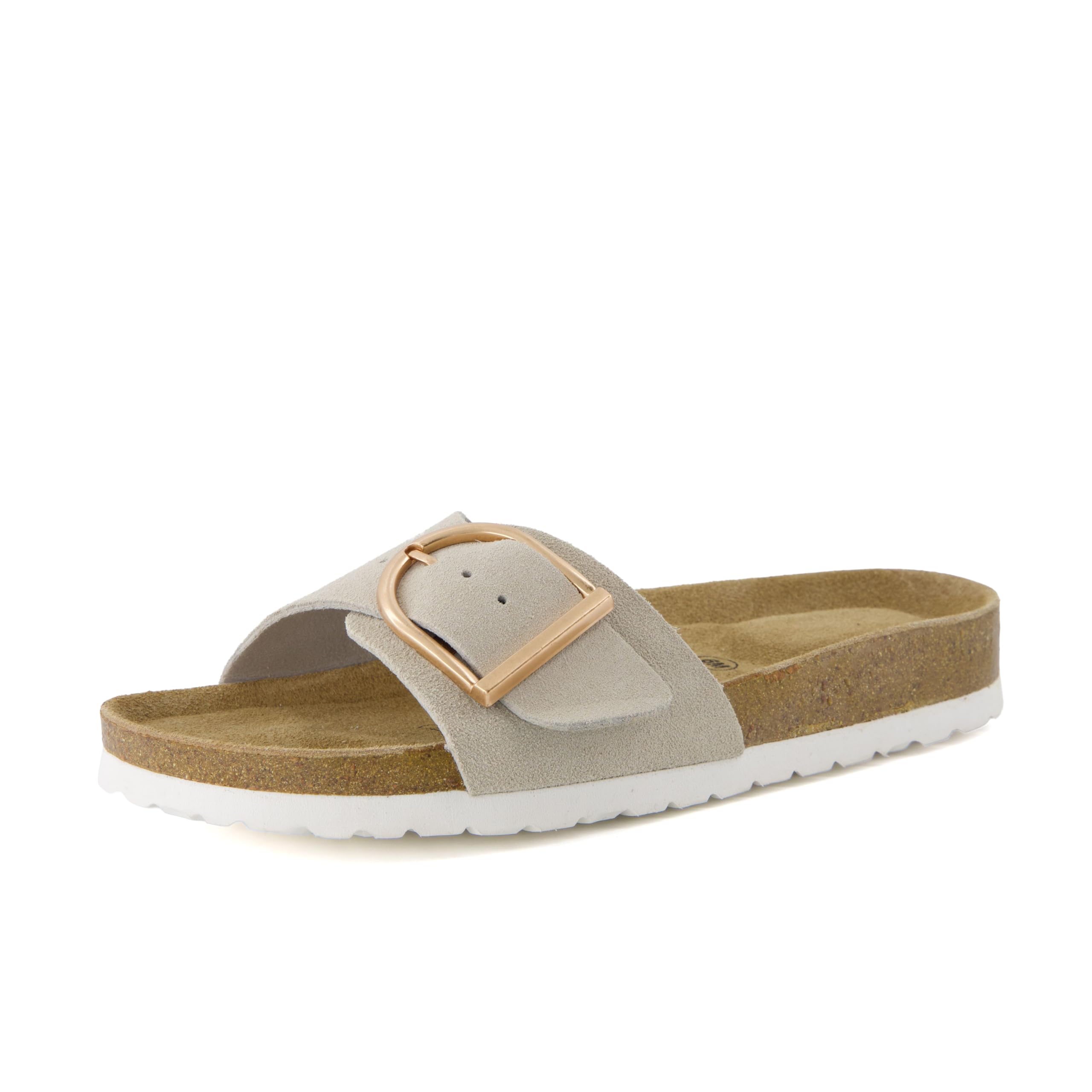 CUSHIONAIRE Leeds 100% Genuine Leather Suede Womens Sandals, Comfortable Slides for Women with Adjustable Statement Buckle — view 9
