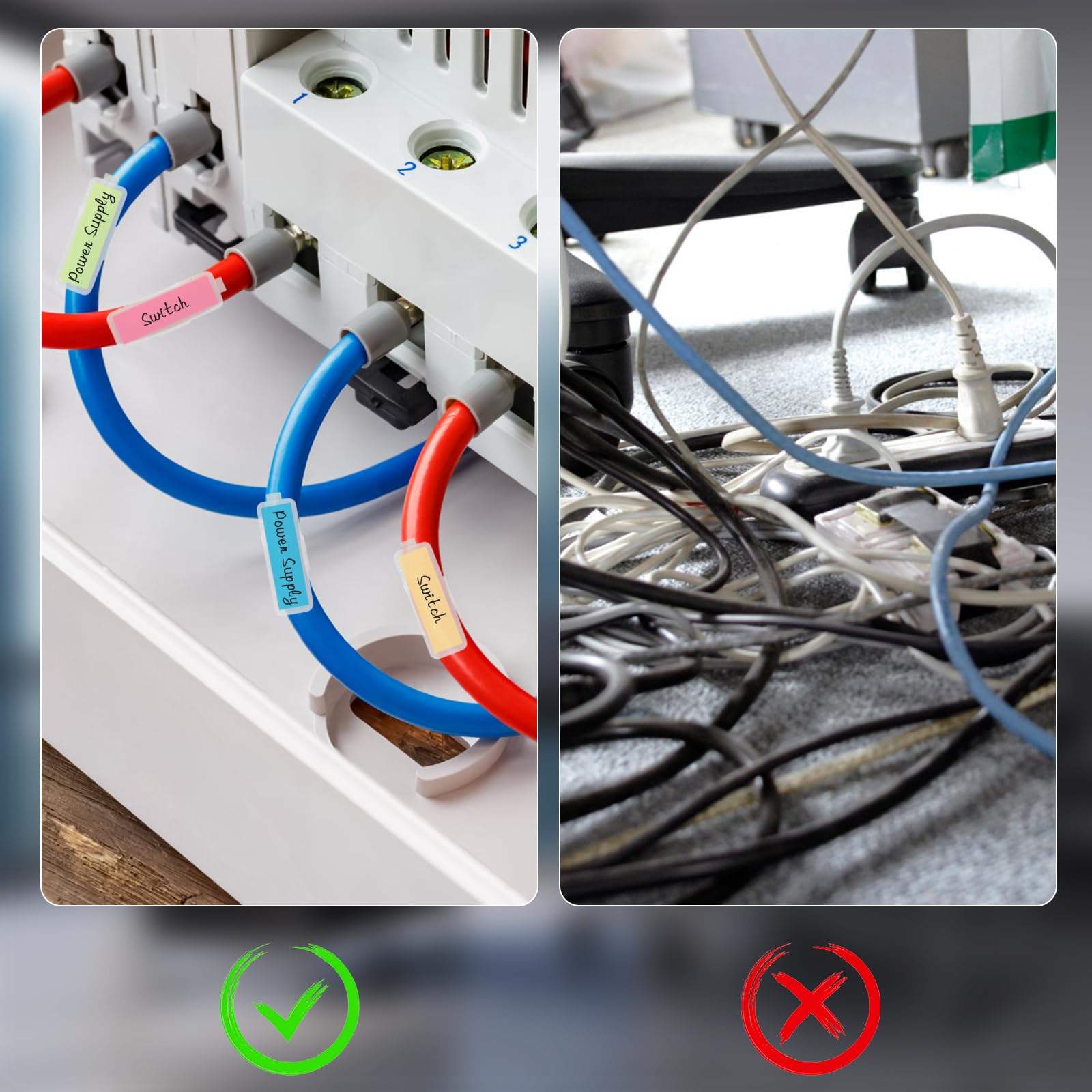 40 etichette per cavi, etichette per cavi elettrici, identificatore di cavi registrabili, riutilizzabili, in nylon, per cavi di gestione e identificazione (8 colori