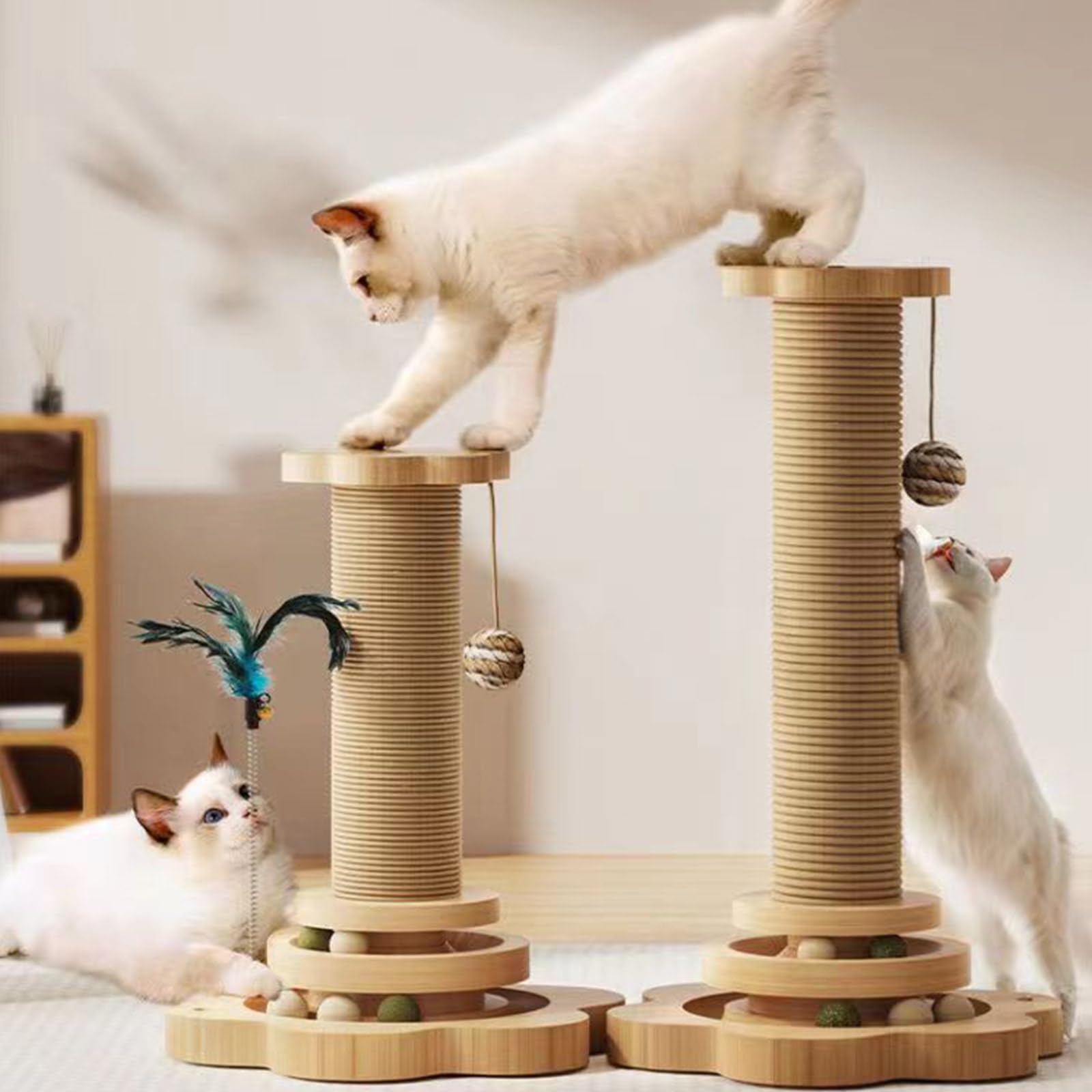Divertido rascador para mascotas, juguete interactivo pequeño y grande para poste de sisal interior