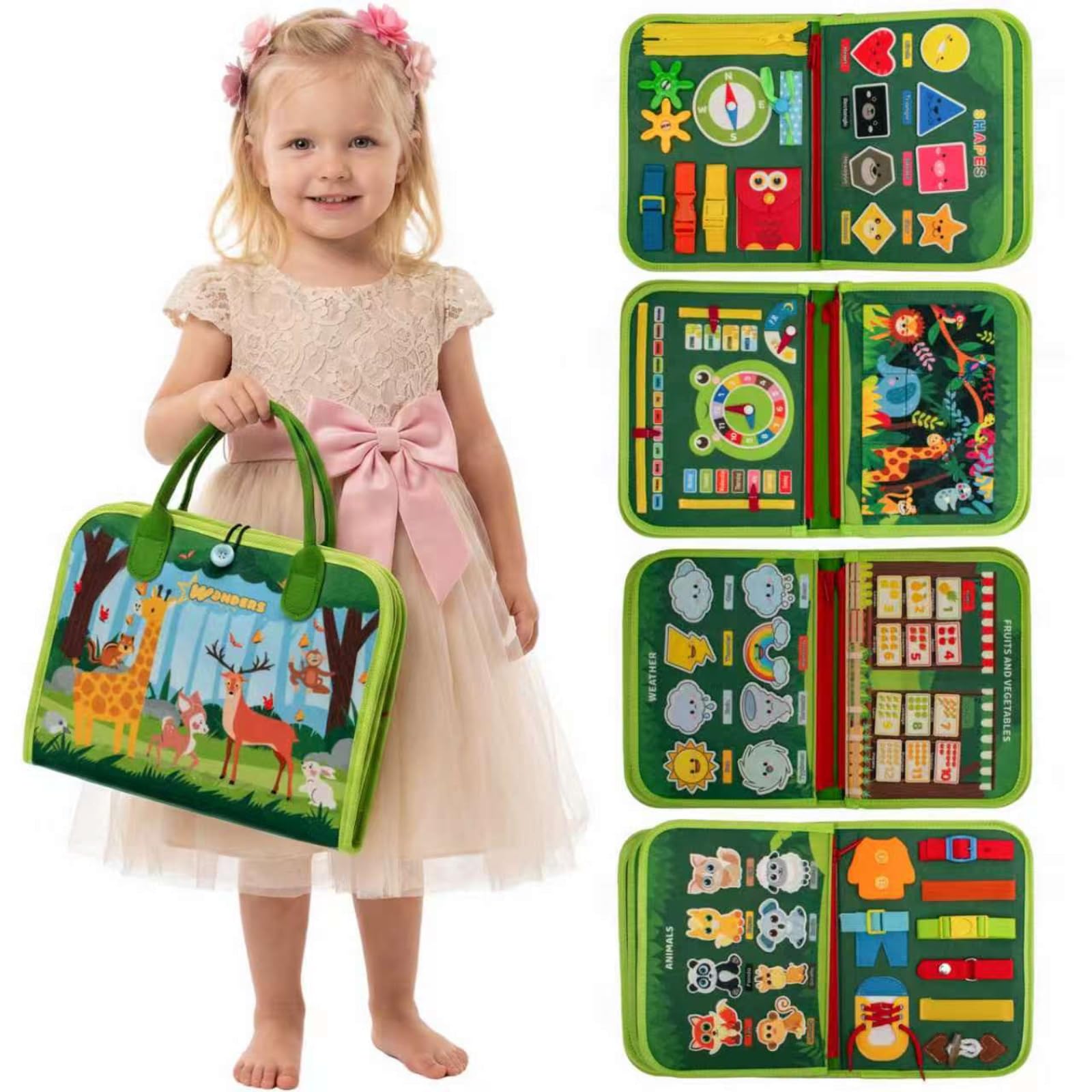 Wonders Gen Busy Board Montessori Toy for Toddlers 1 2 3 4 5 Years, Educational Sensory Felt Activity Book for Fine Motor Skills Early Learning Travel Toy Preschool Gift for Boys & Girls