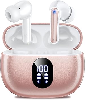 ZZU Bluetooth Kopfhörer, Kopfhörer Kabellos Bluetooth 5.4,2026 in Ear Kopfhörer mit 4 ENC Noise Cancelling Mic, LED Anzeige & 48 Std Spielzeit, HiFi Tiefer Bass, Wasserdicht Sports Earbuds Rosa