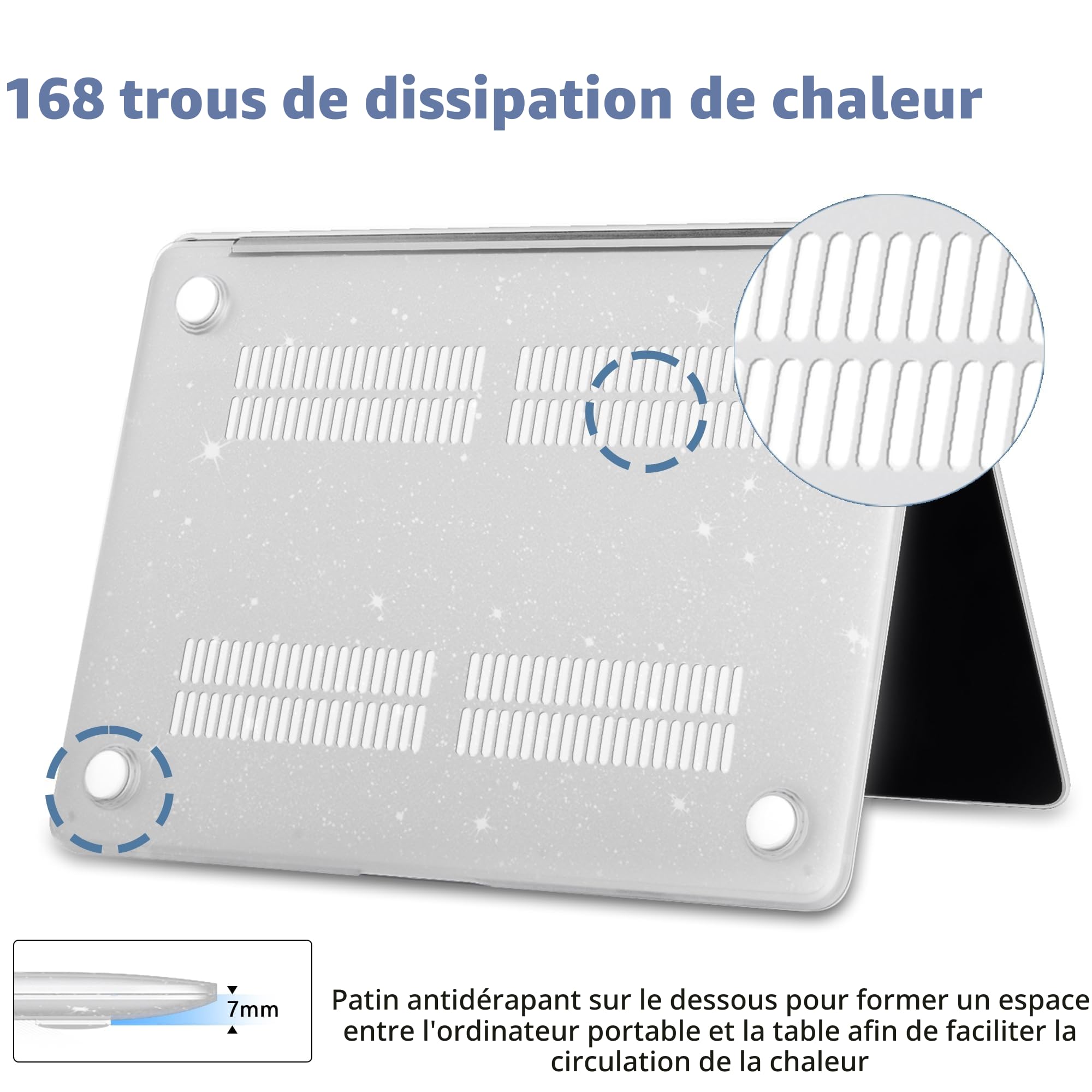 Coque MacBook Air 13 Pouces M5 M4 M3 M2 2026-2022, Étui Rigide Compatible A3449 A3240 A3113 A2681, Housse Protection Plastique Paillette Transparente