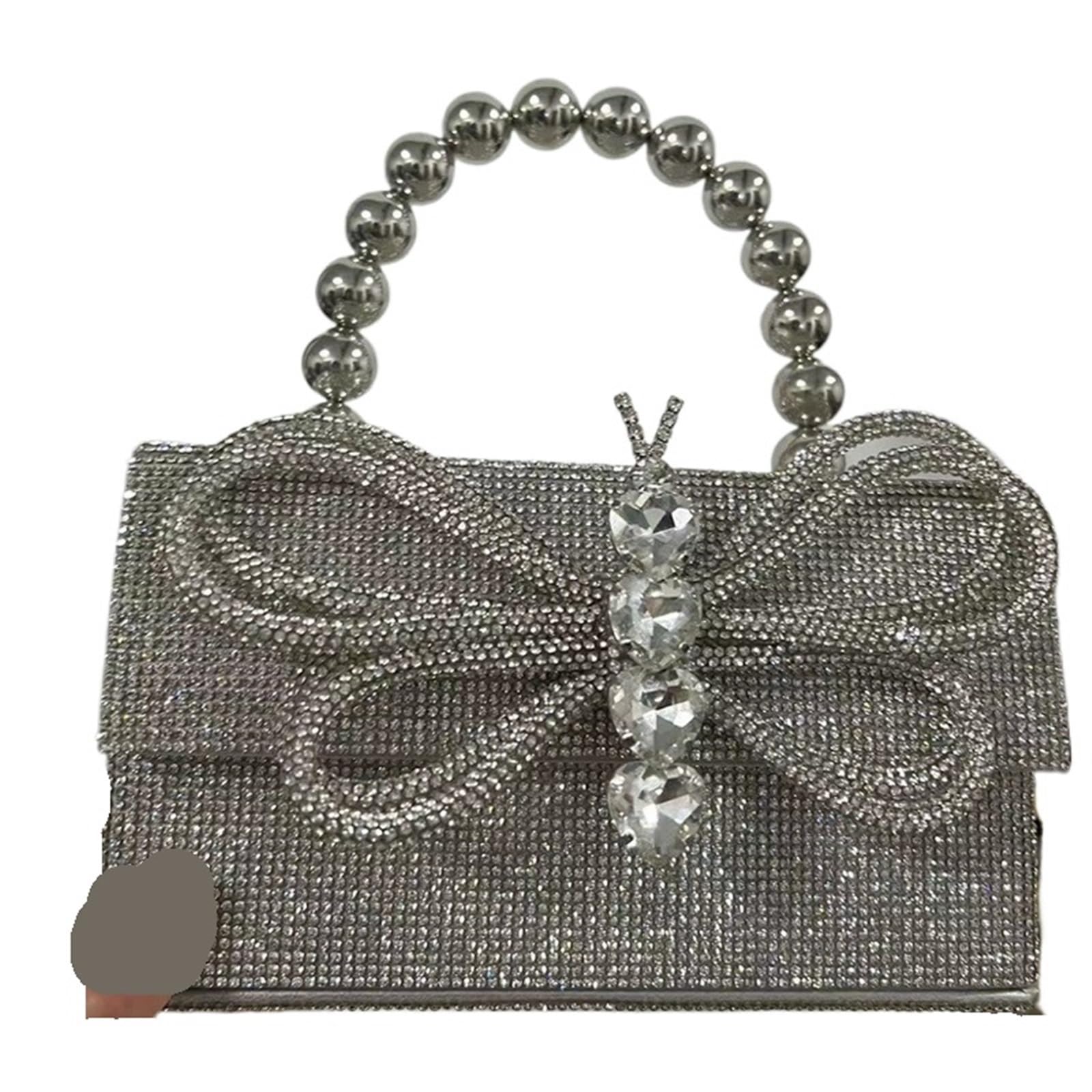 Bolsos De Pedrería Bolso de noche con lazo de diamantes a la moda, bolsos de mujer con cuentas de diamantes de imitación, bolso de hombro tipo bandolera brillante, bolsos pequeños con solapa para Boda