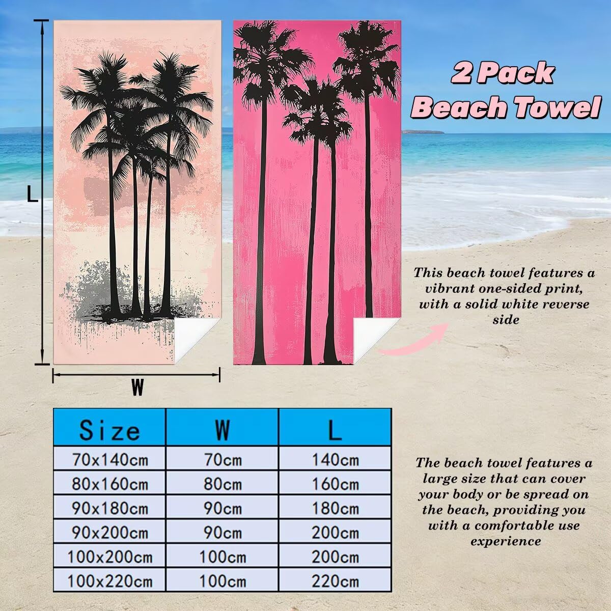 Ręcznik plażowy XXL, 90 x 180 cm, zestaw 2 szt., ręcznik plażowy z mikrofibry, różowy, szybkoschnący, do sauny, fitness, bez piasku, ręcznik plażowy, do sauny, duży ręcznik kąpielowy, prezent dla