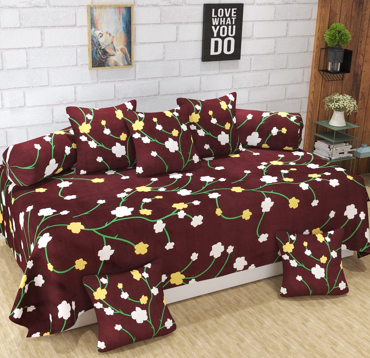Castiqa Microfiber Fabric 8 Pcs Diwan Blend Set Covers 1 Bedsheet 5 Cushion Covers 2 Bolster Covers (Grey)-image-19