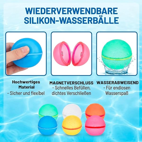 Wiederverwendbare Wasserbomben, 12 Stück Silikon Wasserspielzeug Mit Netzbeutel, Selbstschließende Wasserbälle Für Outdoor Aktivitäten, Sommer Pool Party, Familienfeste Und Strandspiele - 3