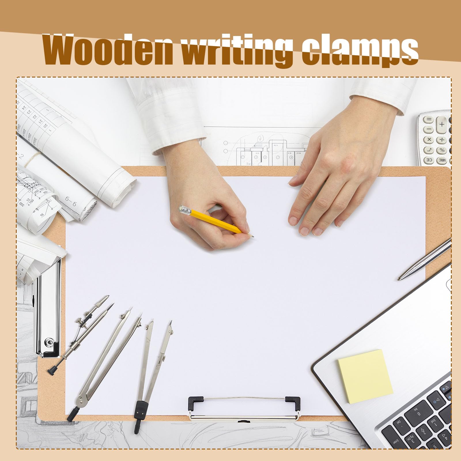 Henoyso Klemmbrett aus Holz mit flachem Profil, Braun, Doppel-Landschaftsclip, Hartfaserplatte, Zeichenbrett, Querformat, horizontal, großes Klemmbrett für Schreibtisch, Papier, Skizzieren