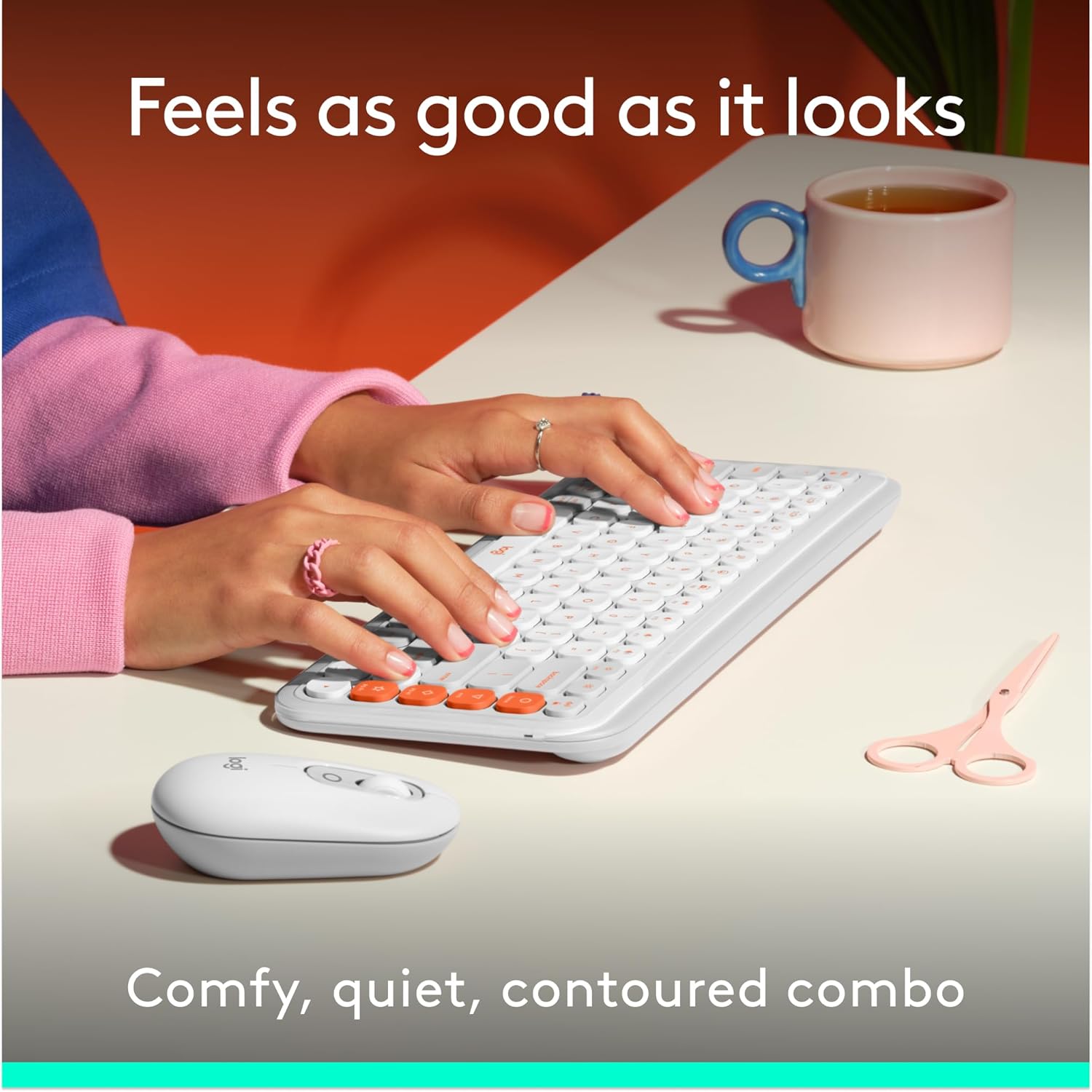 Logitech POP ICON Combo, Bluetooth Keyboard and Mouse Combo, Comfortable Typing, programmable Keys and Buttons, Quiet clicks, Easy-Switch up to 3 Devices - Off-White - Image 3