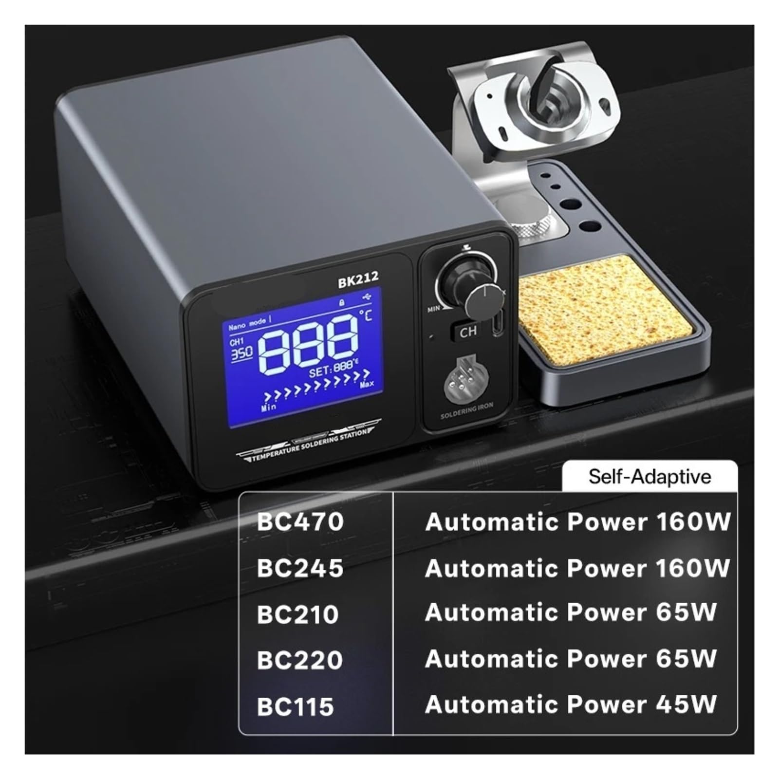 Stazione di saldatura, Stazione di saldatura Smart SMD BK212, kit ferro regolabile da 180 W compatibile con l'elemento riscaldante C245
