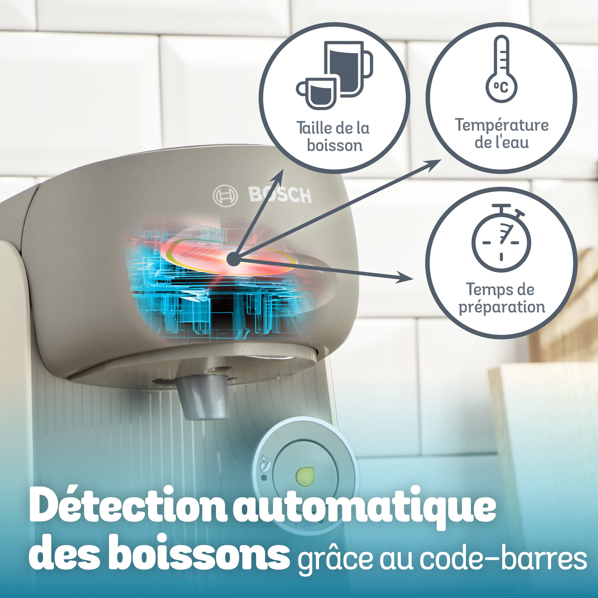 Bosch, machine à café, distributeur multi-boissons TASSIMO FINESSE, TAS16B3, jusqu'à 70 boissons chaudes, IntensityBoost, INTELLIBREW, crème