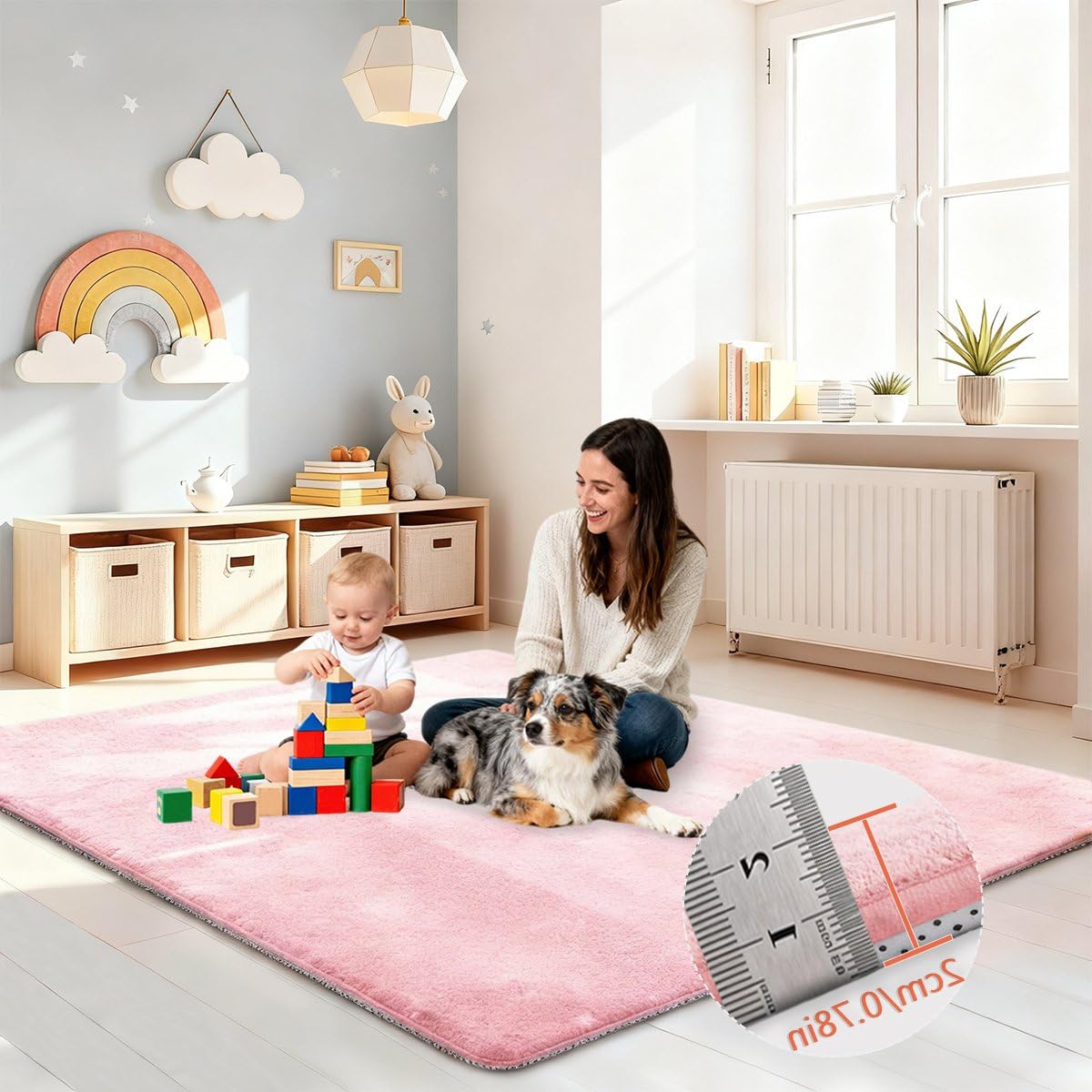 Tappeto Gioco Bambini Acolchado 2 cm Extra Spesso, Antiscivolo, Ideale per Pavimenti e Box Neonato, Palestra Neonati, Tappeto Tummy Time Neonati Rosa, 200 x 250 cm