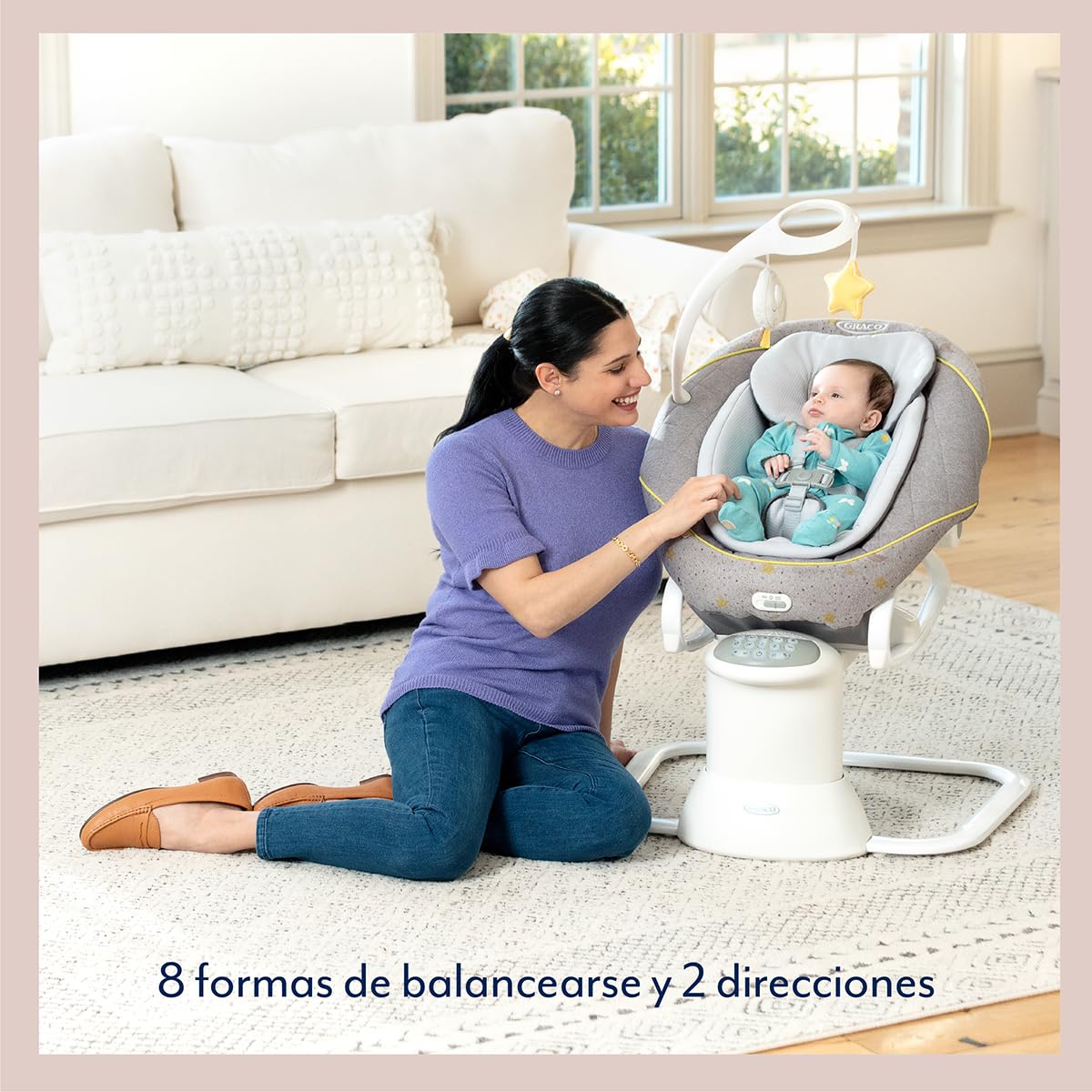 Graco All Ways Soother - Mecedora y sillita portátil para bebés 2 en 1, de recién nacidos a 9 meses aproximadamente (0-9 kg), con vibración y velocidad de balanceo ajustable, estampado Stargazer