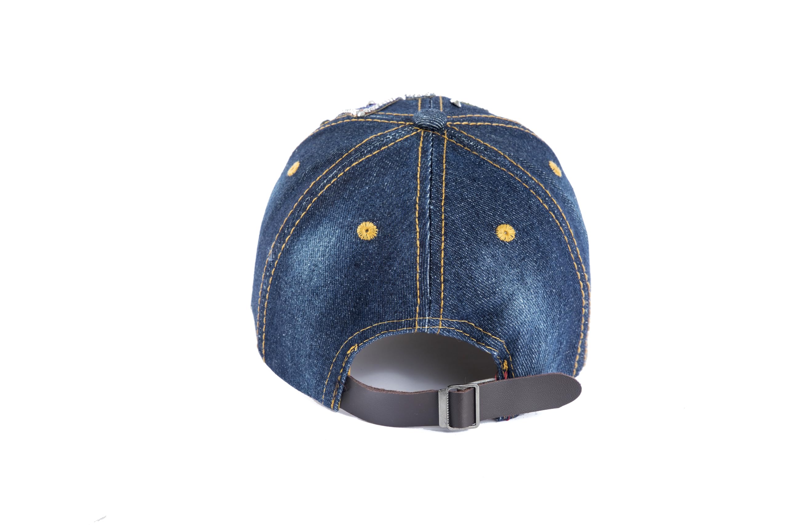 Ashen Fane 6 Panel Studded Rhinestone Bling Denim Casual Baseball Hat, Dark Butterfly