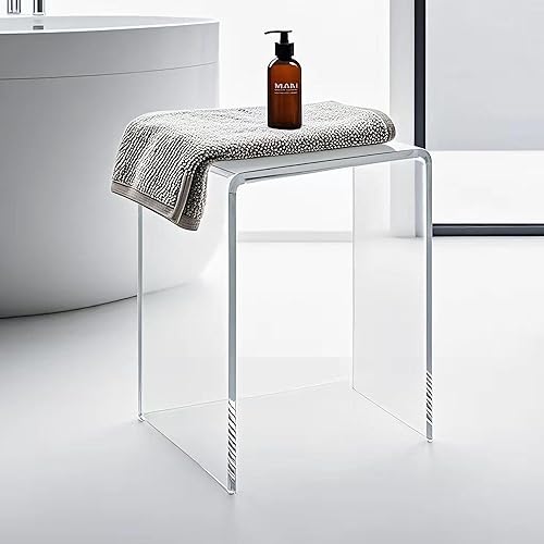 Miniatura 4 de Taburete pequeño de acrílico de 17.7 pulgadas de alto para adultos, banco de ducha de acrílico, asiento para baño, ducha, 10.2 pulgadas de
