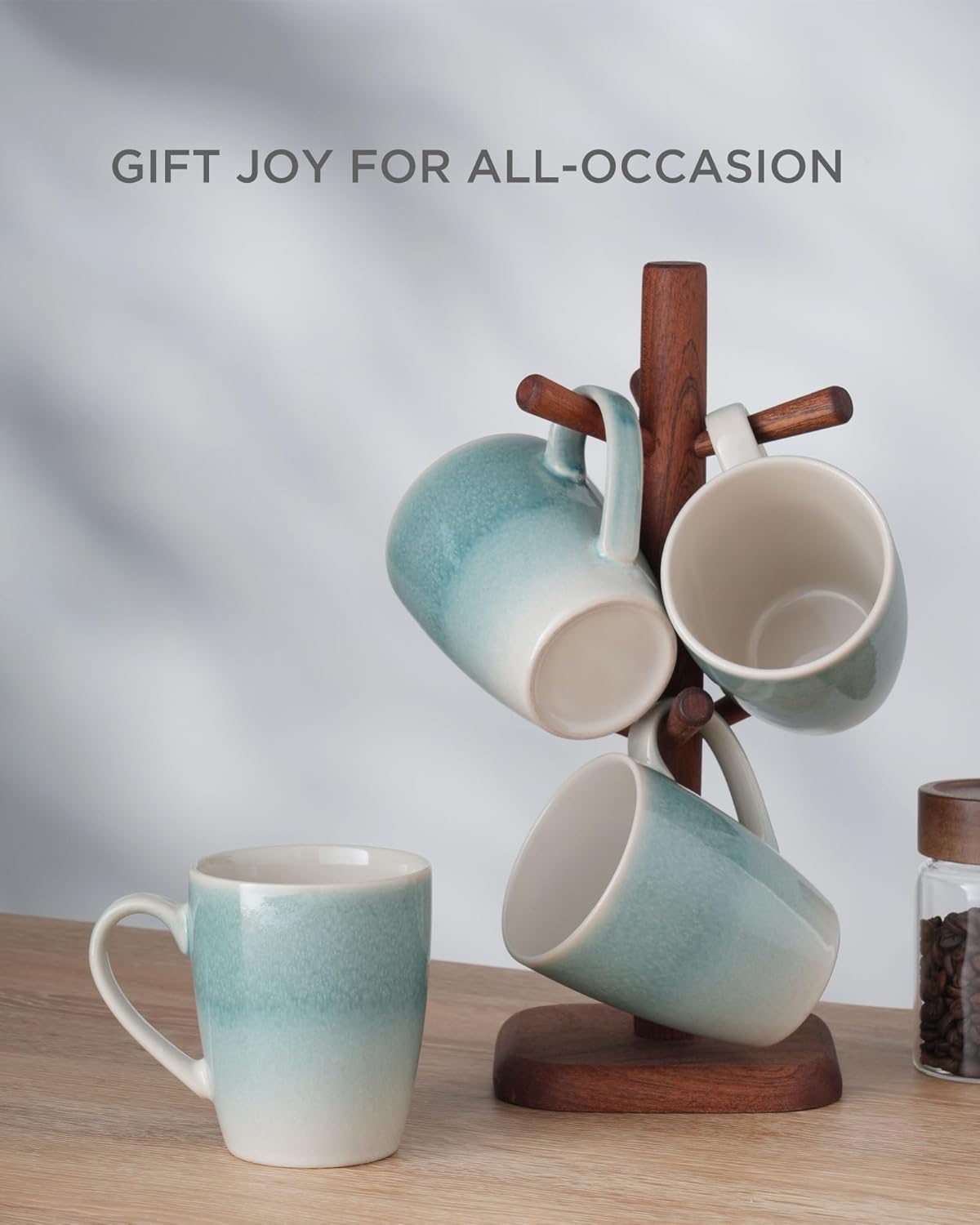 famiware Coffee Mugs Set, 13 oz Mug Set of 4, Stoneware Cups for Latte, Hot Tea, Mocha, Cocoa, Cappuccino, Microwave and Dishwasher Safe, Glacier Series, Aqua - Image 6