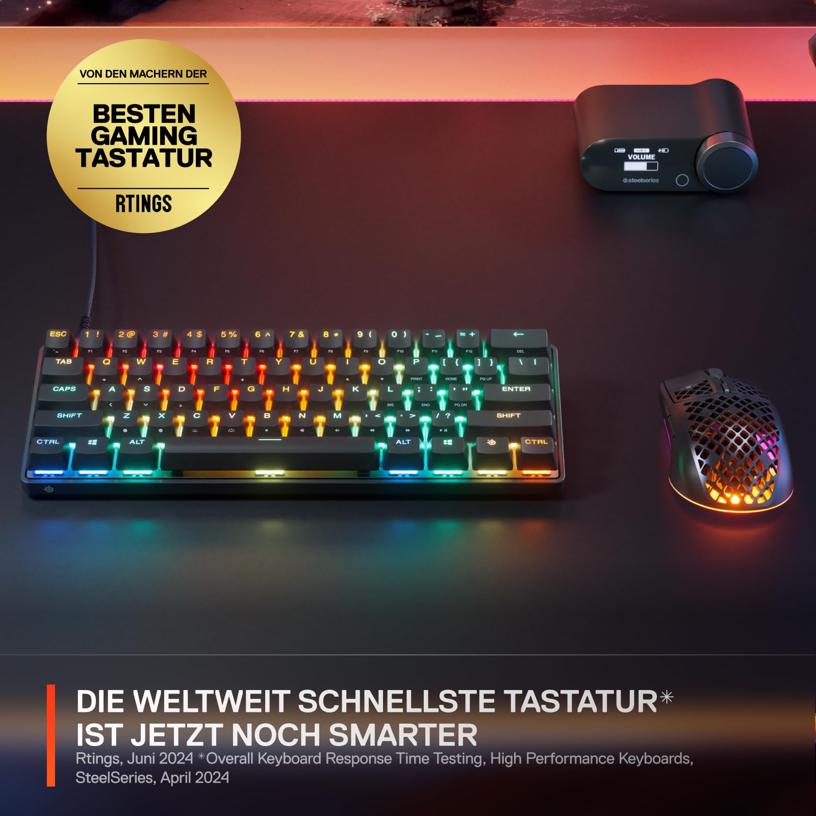 SteelSeries Apex Pro Mini Gen 3 Gaming Tastatur 60 Prozent Hall Effect Switches OmniPoint 3.0 DE Layout QWERTZ