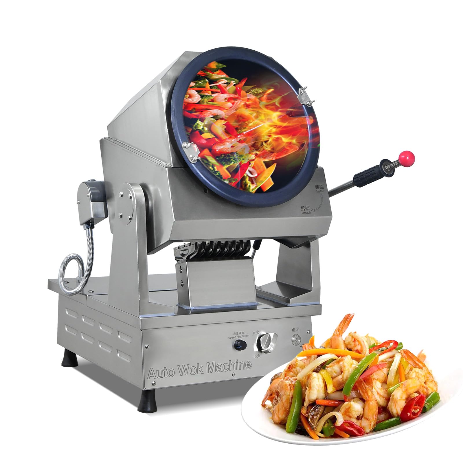Koalalko Commercial Automatic Stir Fry Wok Machine with water spray,Automatic 360° Stir Fry Cooker,Automatic Cooking Machine,Drum Type Stir Frying Machine(Natural Gas, Countertop)