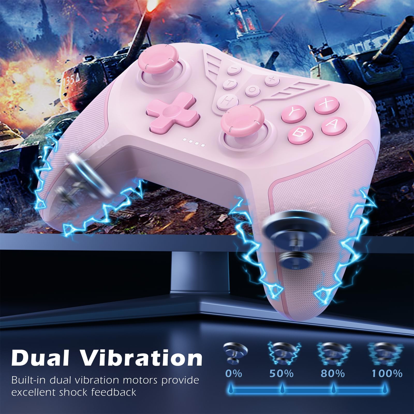LATEC Manette pour Switch, Manette Sans Fil Compatible avec Switch Lite/Oled,TURBO/Programmation Macro/Vibraton Réglable/6 Axes Gyroscope/Capture d'écran-Rosa
