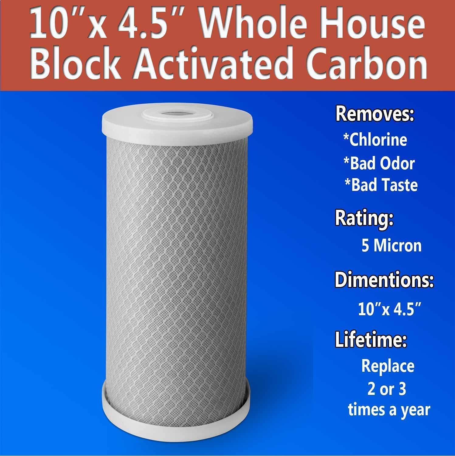 3 High Capacity Coconut Shell Carbon Block & 3 Big Polypropylene Sediment 5 Micron 4.5" x 10" Water Filter Cartridges for Universal Whole House System COMPATIBLE WITH: FC15BX4, 155358-43, DGD-5005-10