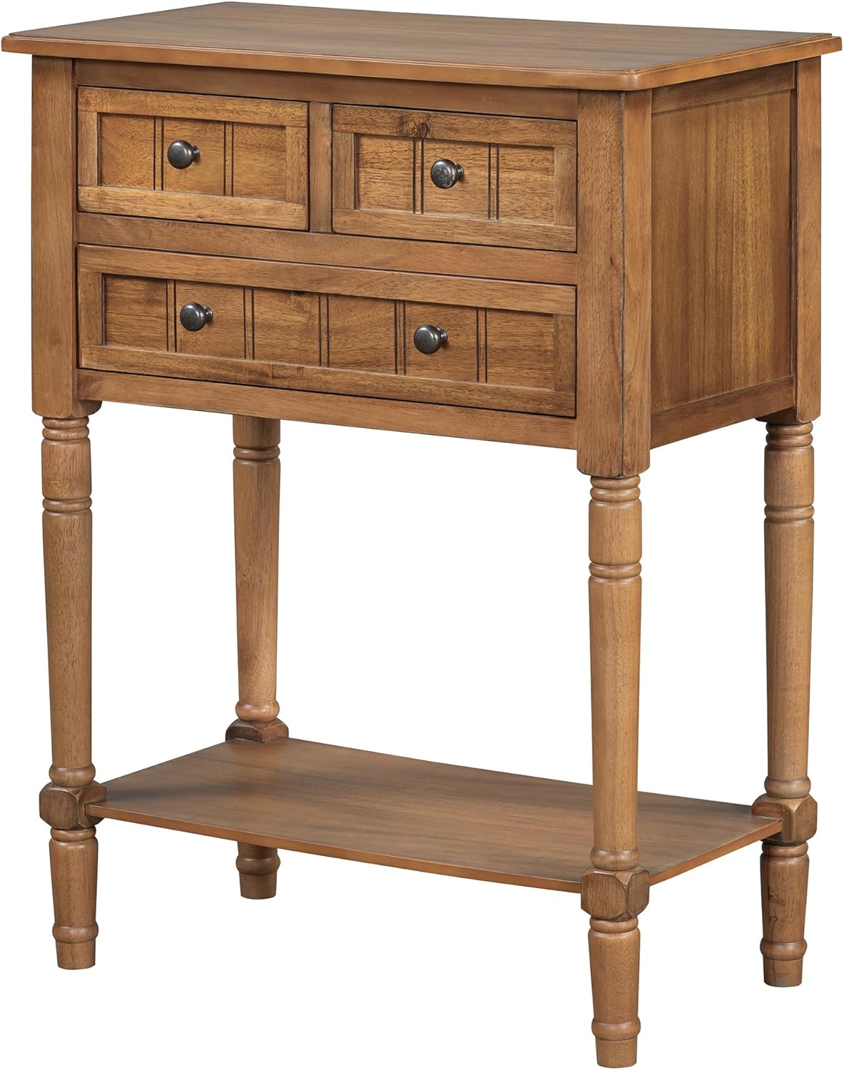Knocbel Slim Antique Entry Console Table with 3 Drawers & Bottom Open Shelf, Solid Wood Narrow Sofa Couch Table for Entryway Hallway Living Room 23.7" W x 13" D x 31.4" H Natural