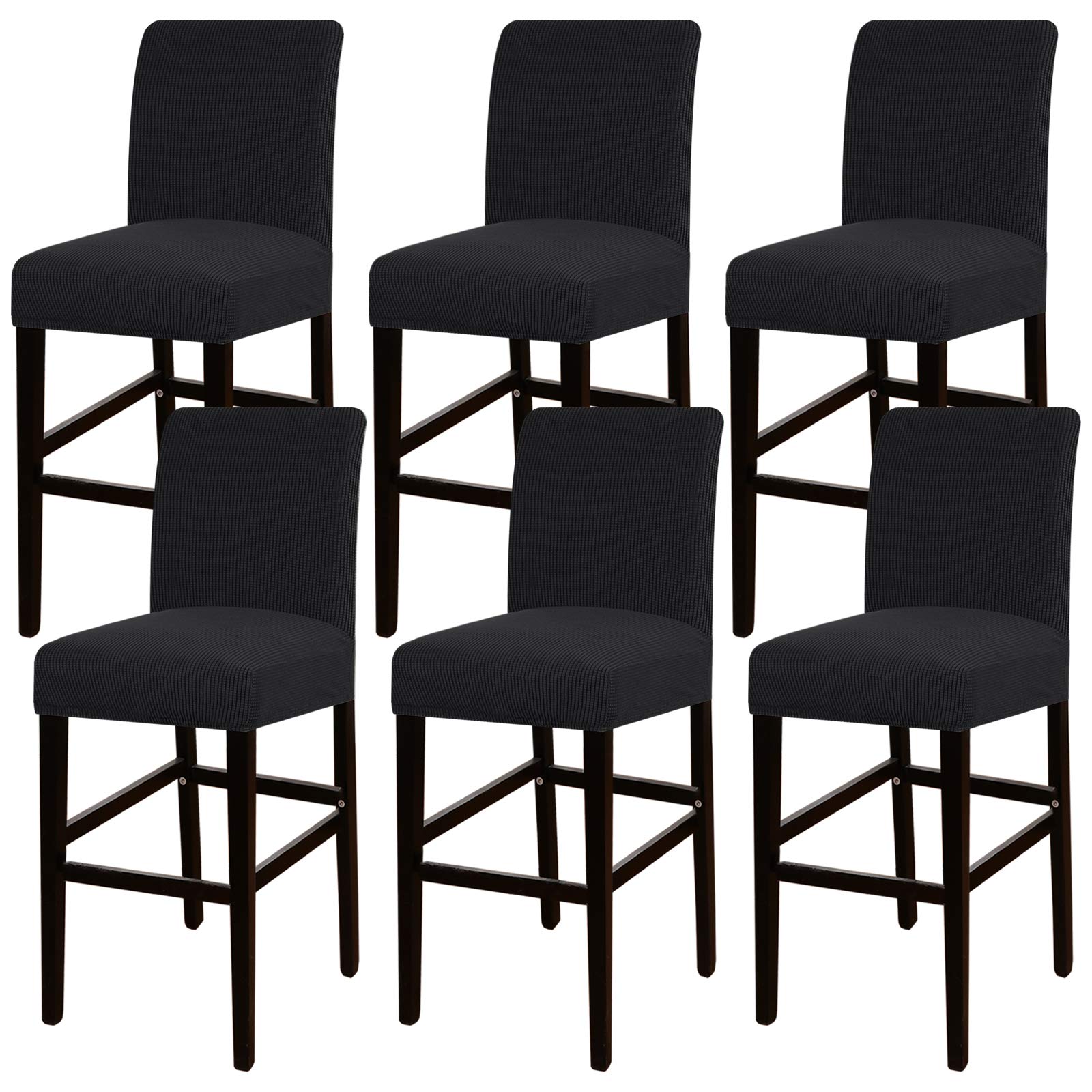 Stretch Bar Stool Cover Counter Stool Pub Chair Slipcover for Dining Room Cafe Barstool Slipcover Protector Covers Slipcover Parson Chair Covers Jacquard Fabric with Elastic Bottom (6, Black)