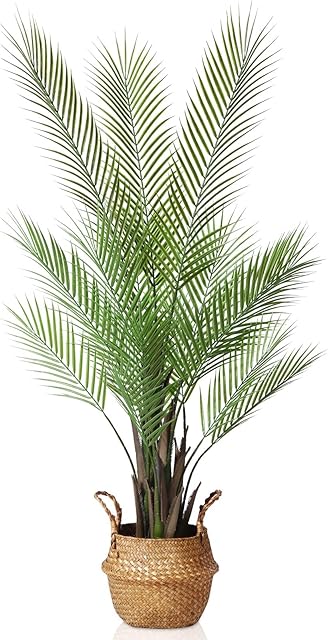 Kazeila Artificial Palm Tree 120cm Decorative Artificial Plants Indoors Fake Plastic Plants Areca Palm Tree Indoor Outdoor Home Decor(1 Pack)