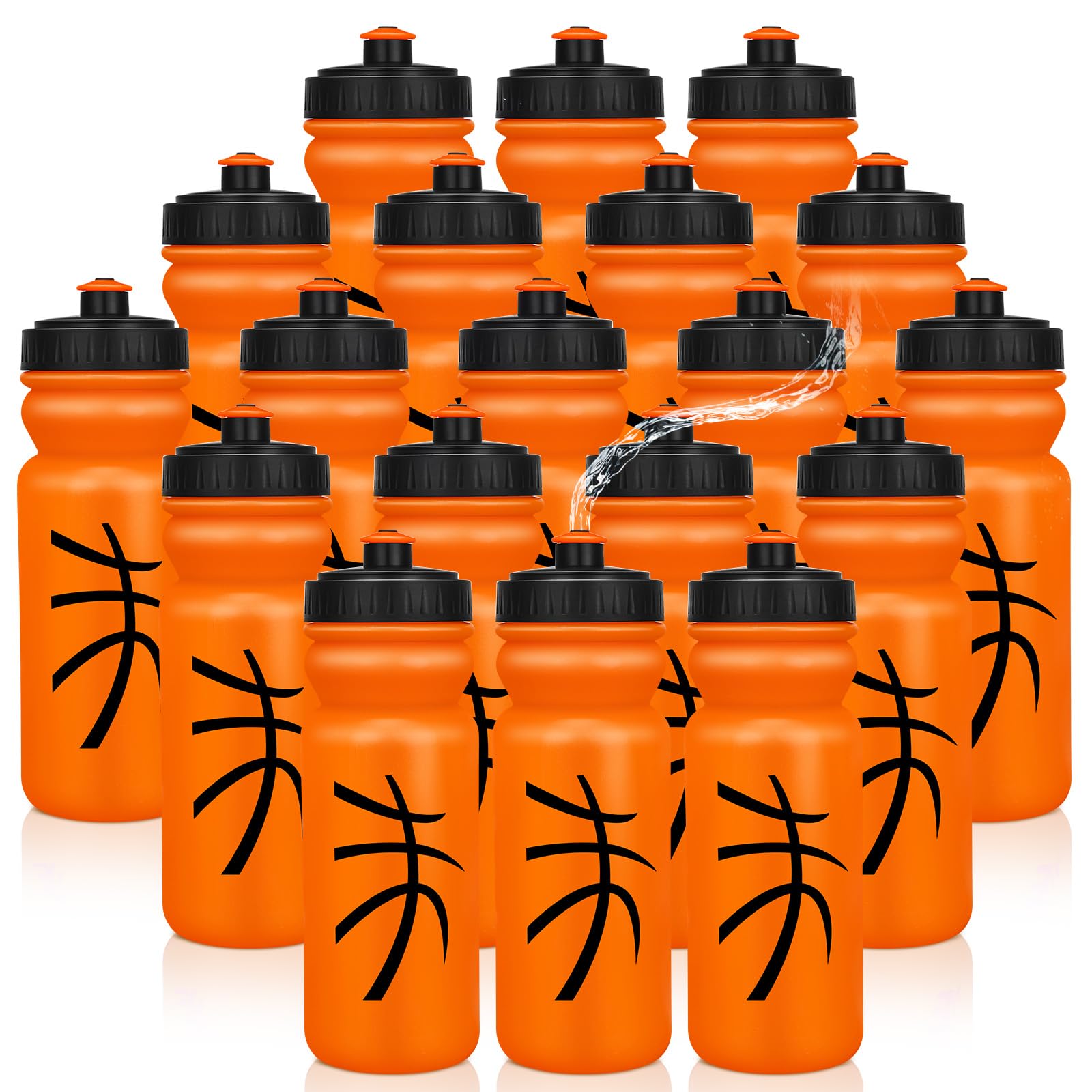 Nitial Paquete de 20 botellas de agua a granel, botella deportiva de 591 ml con tapa superior de plástico, reutilizable, vaso de regalo para deportes, viajes, gimnasio, suministros de fiesta