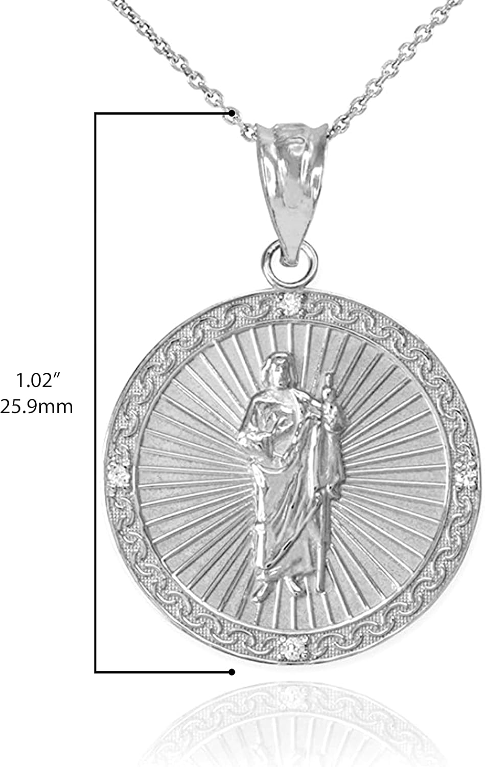 .925 Sterling Silver Cubic Zirconia 1" Saint Jude Thaddeus Patron Saint of Lost Causes Pendant Necklace - Choose Pendant Only or Necklace Chain Length