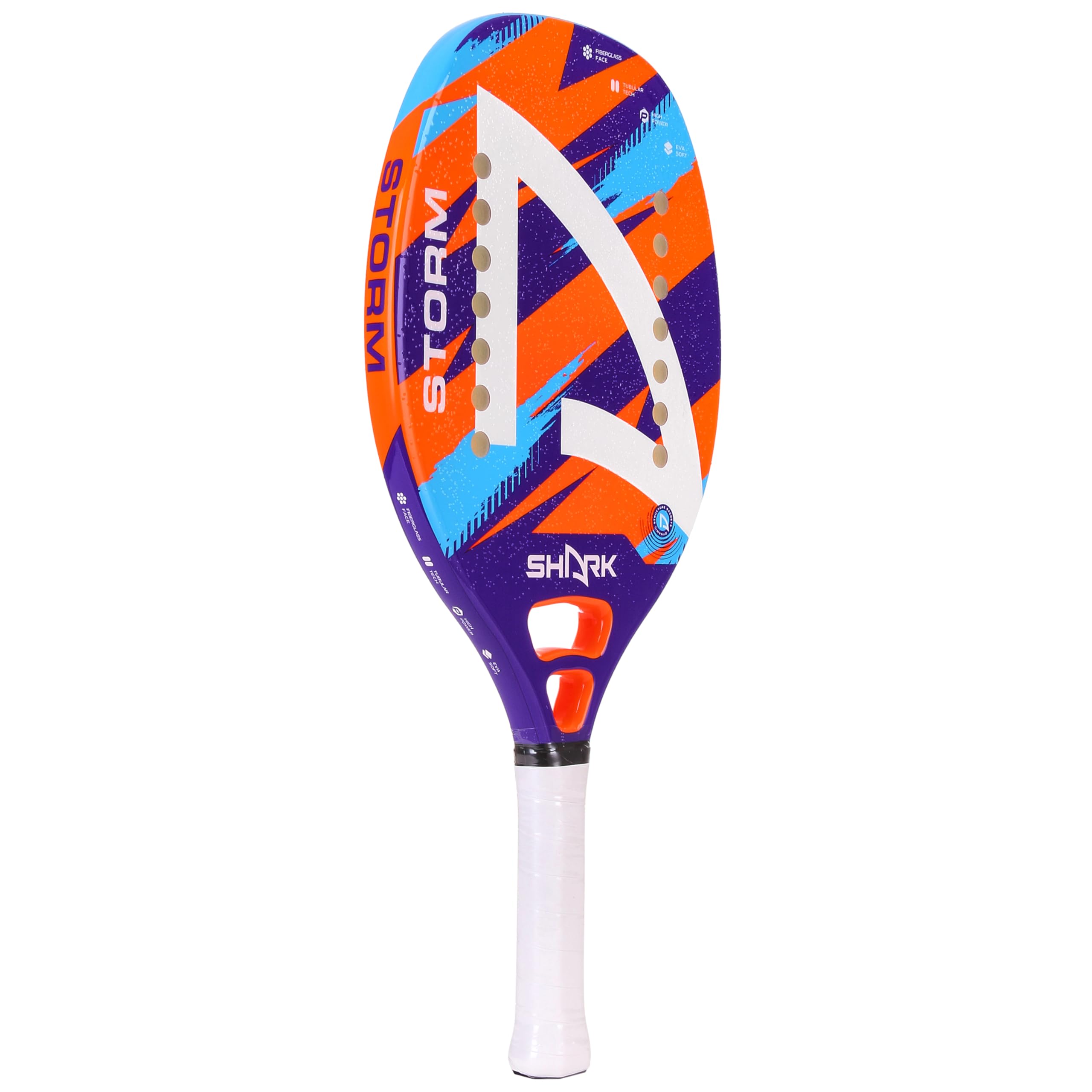 Shark Storm - Professional Beach Tennis Racket | Fiberglass Frame, EVA Soft Core | Beginner Level | Spin-Generating Micro-Granule Face Texture | Includes Cover
