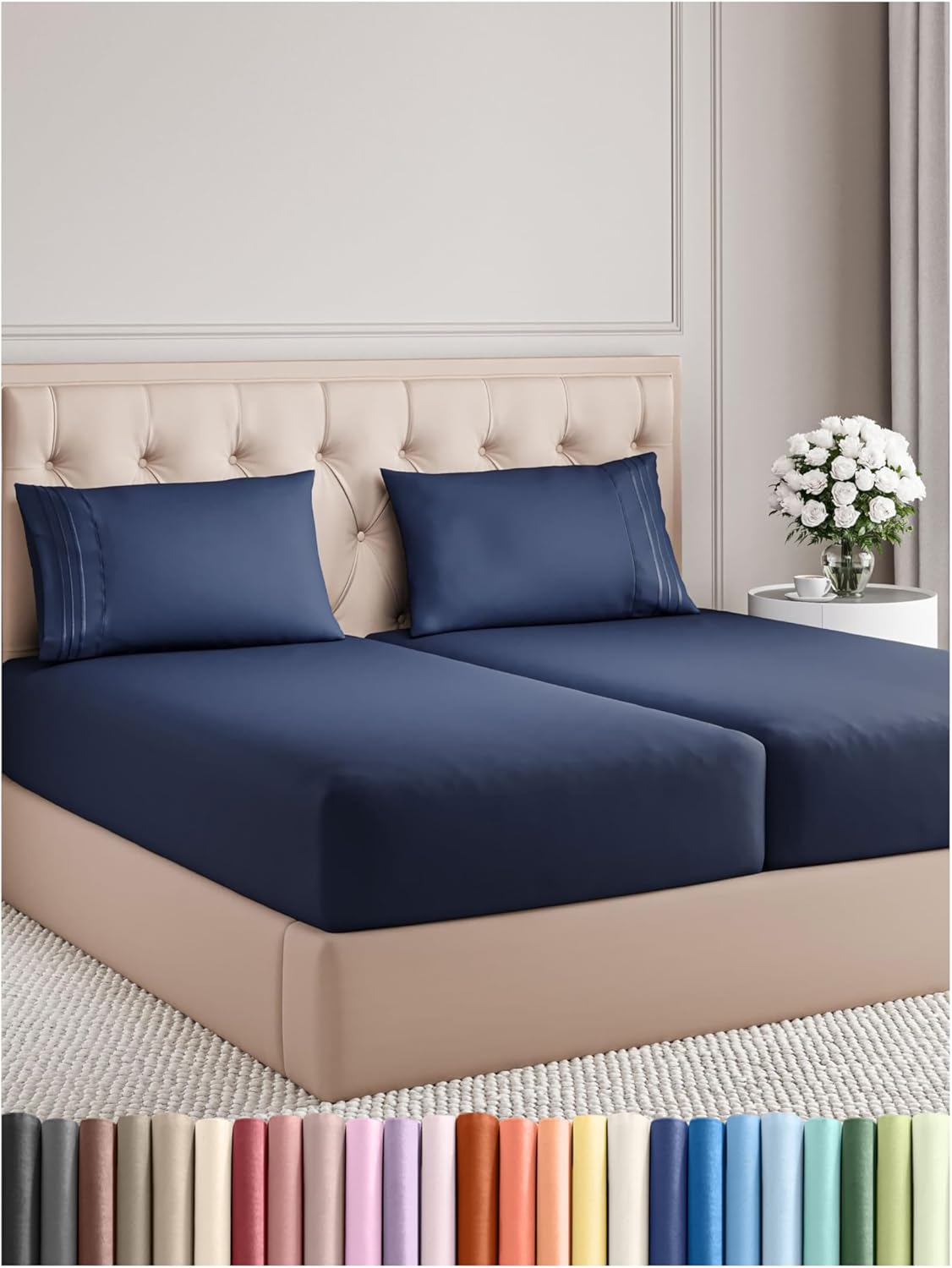 Split King Sheet Set - 5 Piece, Deep Pockets, Navy
