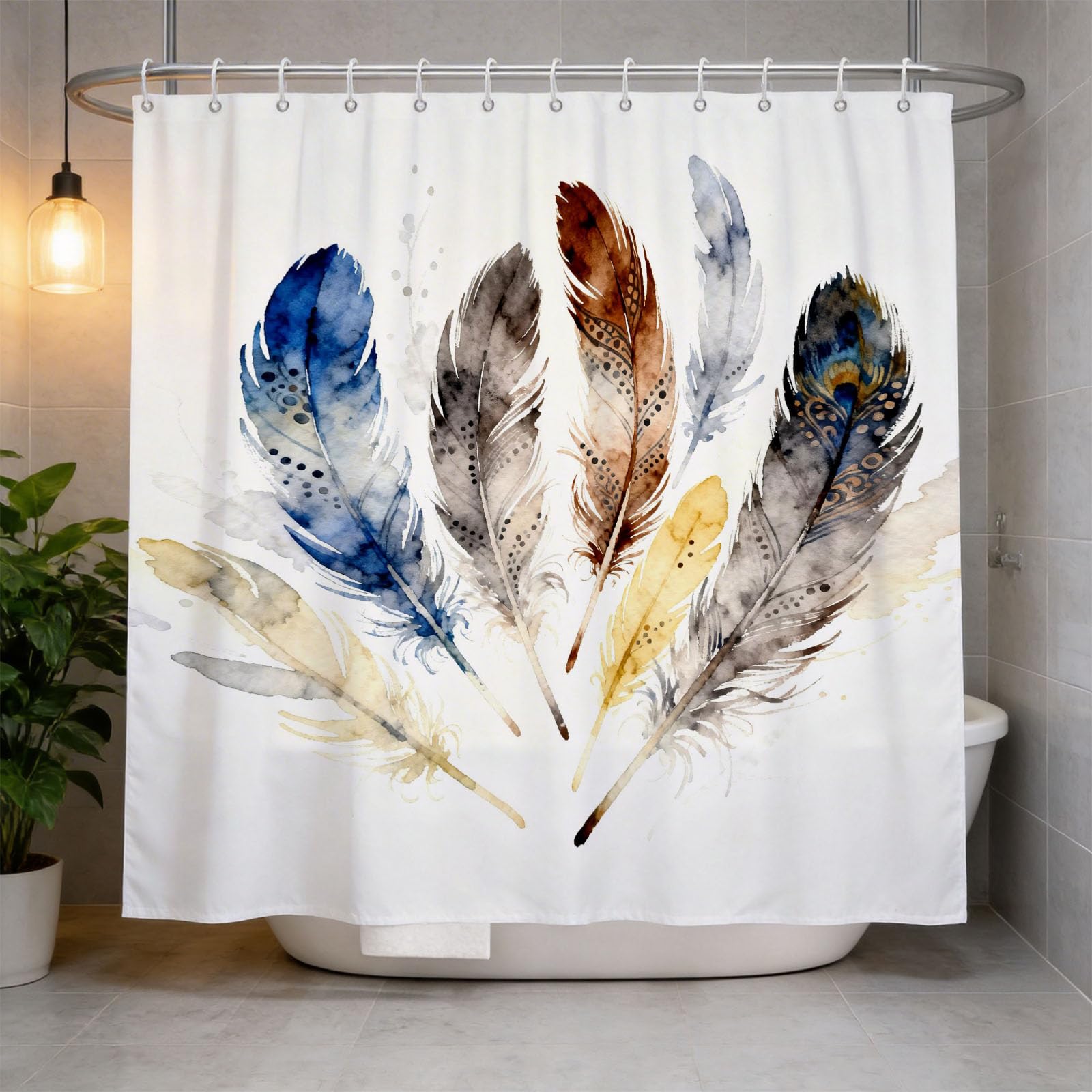 Hongduo 3D Vintage Feather Shower Curtain for Stalls Bathtubs Chic Bathroom Decor Shower Curtain Set Polyester Fabric Waterproof 120x180cm/48X71 Inch with Hooks