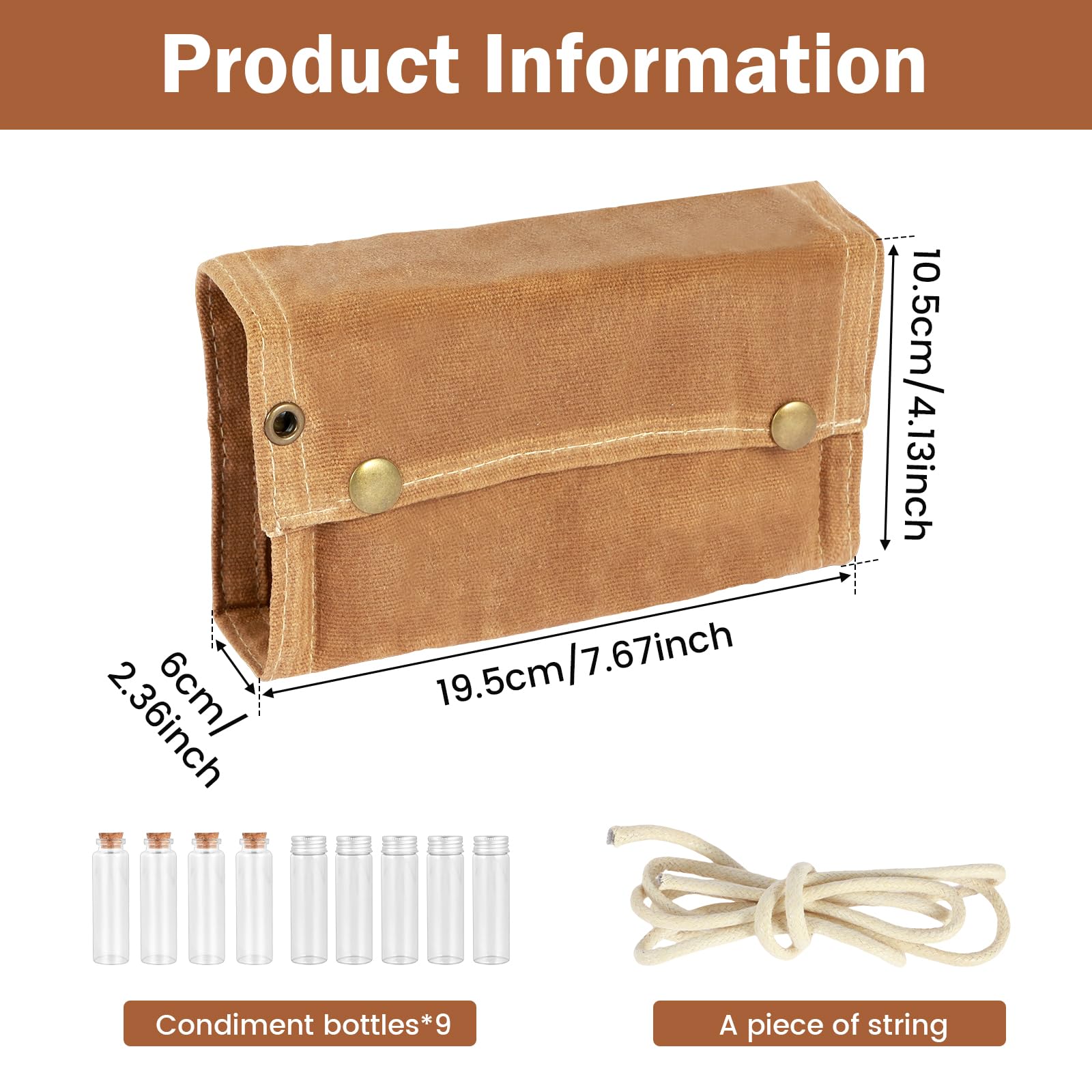 Foribyw Portable Spice Bag with 9 Spice Jars Canvas Seasoning Bottle Holder with Thread Hole Travel Condiment Container Camping Spice Kit for Outdoor BBQ Picnic - Image 5
