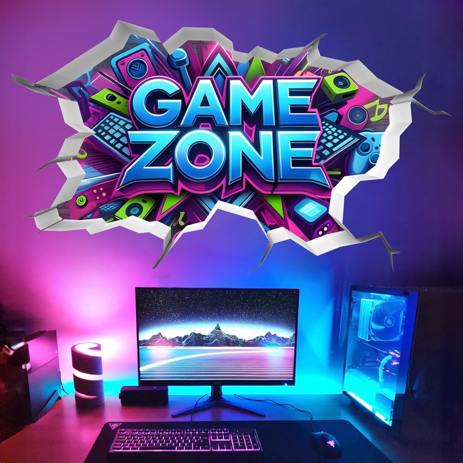 TOARTi Blue Gamer Zone Wall Stickers Gaming Vinyl Wall Decal 3D Gamer Bedroom Accessories,Gaming Vinyl Wall Decal,Gaming Wall Stickers,Video Game Removable Wall Art playroom Decor for Teens - Image 2