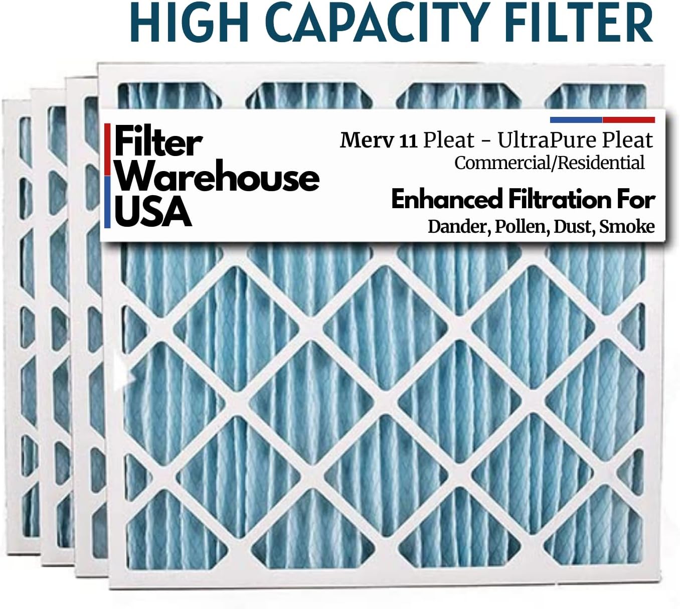 UltraPure by FilterWarehouseUSA 30x36x2 MERV 11 Pleated Geothermal AC Furnace Filters, (4 Pack) (30x36x2)