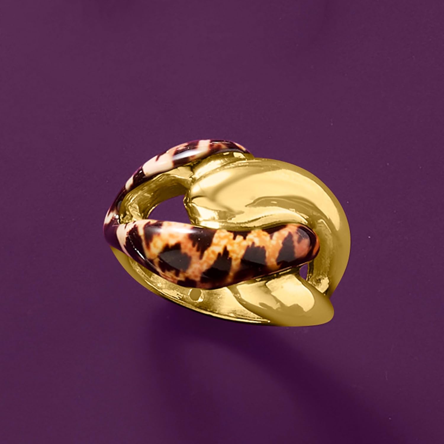 Ross-Simons Italian Leopard-Print Enamel Link Ring in 18kt Gold Over Sterling