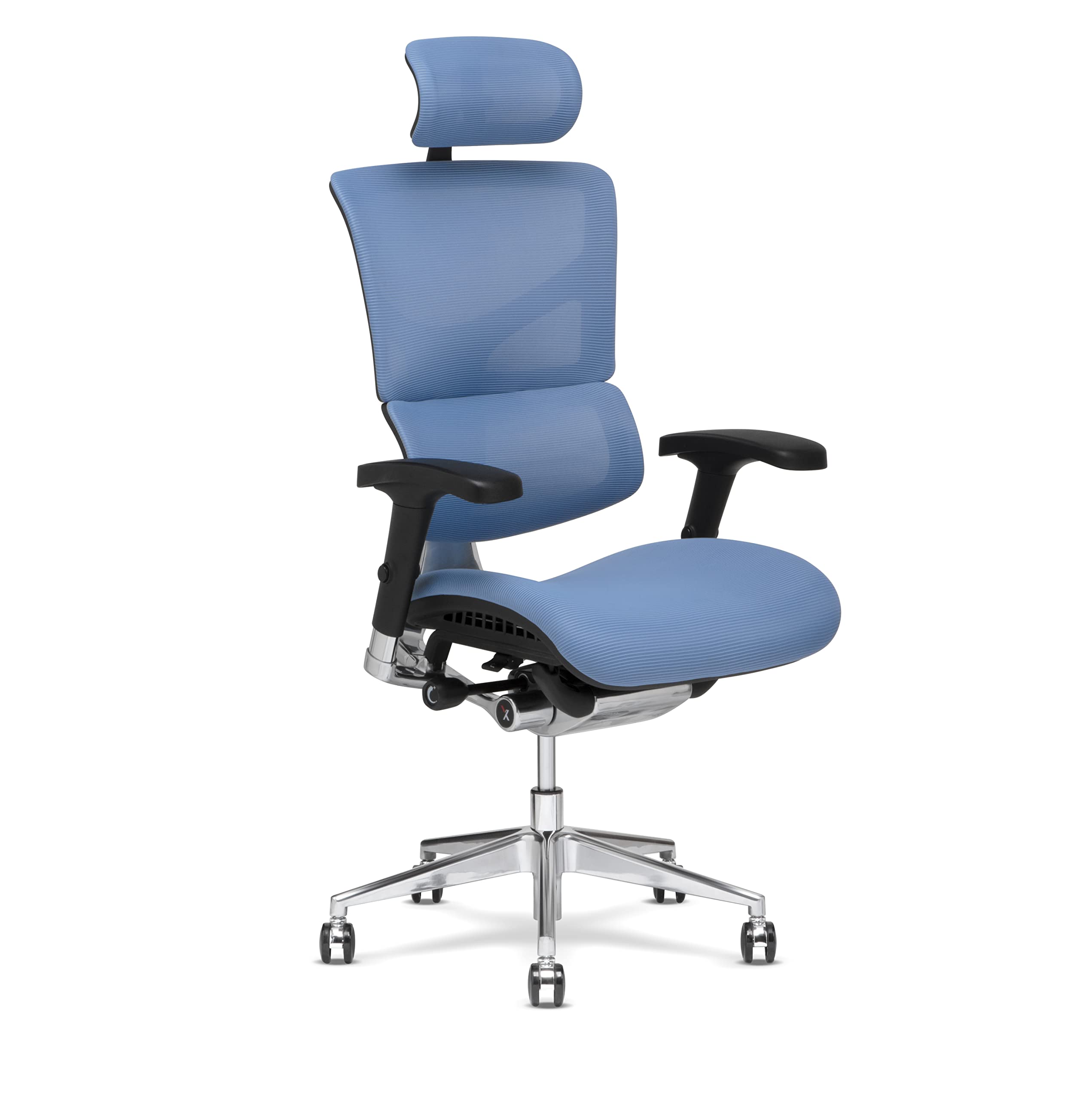 X-Chair X3 Management Office Chair, Blue A.T.R. Fabric with Headrest - High End Comfort Chair/Dynamic Variable Lumbar Support/Floating Recline/Highly Adjustable/Durable/Executive Office Desk Seat