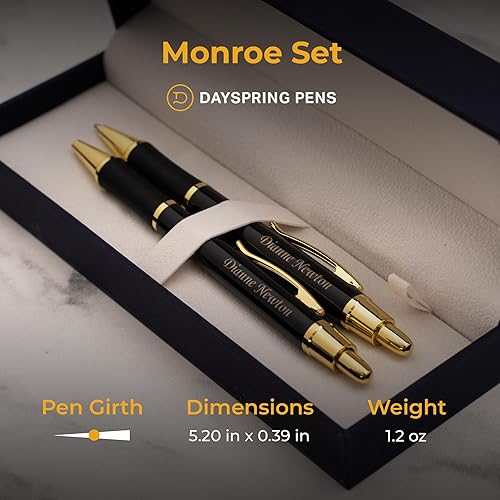Miniatura 5 de Dayspring Pens Set de regalo personalizado de bolígrafo y lápiz Monroe - Acabado de laca negra. Grabado personalizado de tu nombre o mensaje. Caja