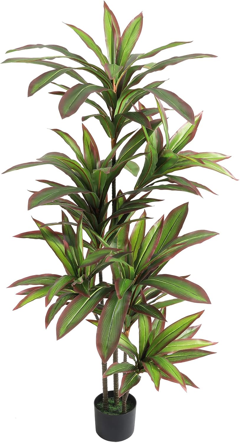VIAGDO Dracaena Silk Plant Artificial 5ft Faux House Plants with Red Leaf Margin