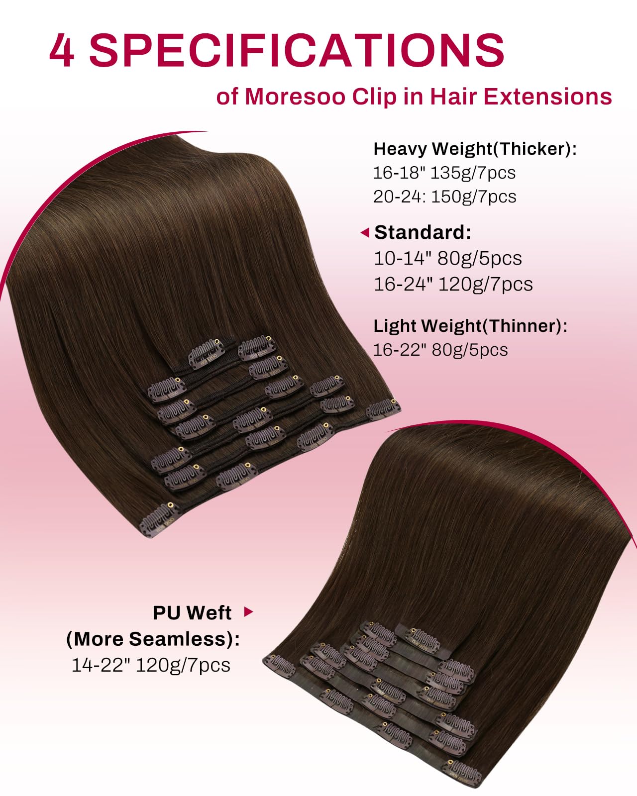Moresoo Clip in Hair Extensions Real Human Hair Balayage Medium Brown and Blonde Real Hair Extensions Clip in Human Hair for Women Full Head 22 Inch 7pcs/120g #4/6/613 — view 234