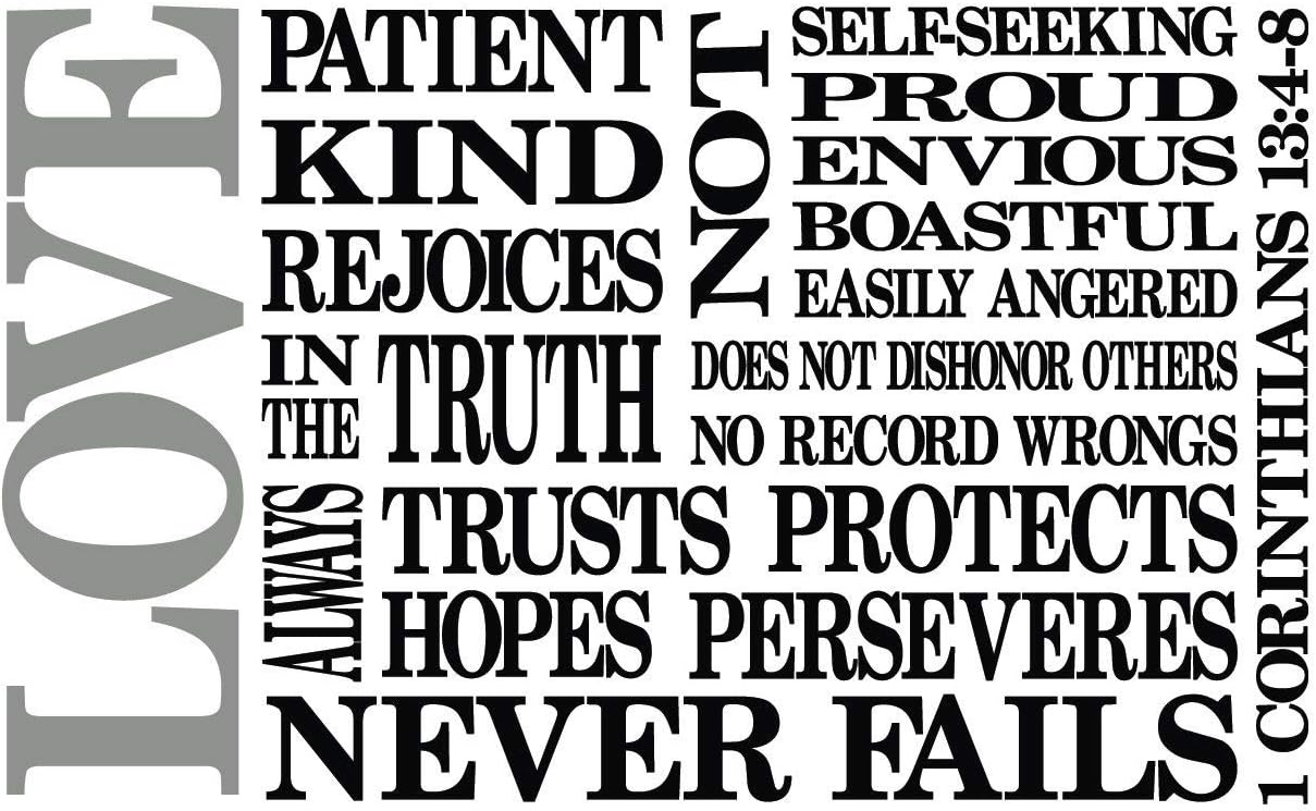 1 Corinthians 13:4-8 Vinyl Wall Decal 2 by Wild Eyes Signs, Love Never Fails, Christian Subway Art, Love Wall Words, Modern Christian Wall Lettering, Living Room, Love is Patient + Kind, 1COR13V4-0002