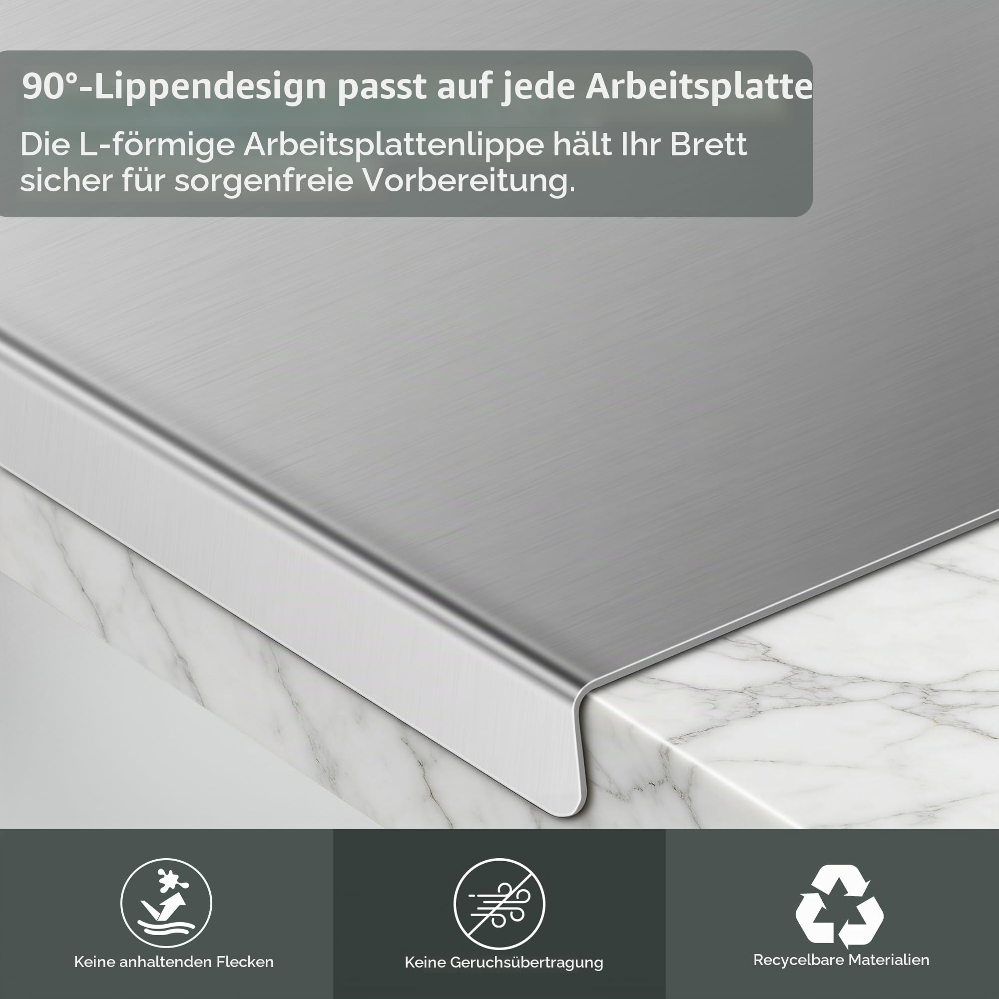 Edelstahl Schneidebrett Set für die Küche, 2er-Pack Metall Schneidebrett mit Kantenanschlag, spülmaschinengeeignetes Schneidebrett für Fleisch, Gemüse, Obst, Brot & Teigkneten (40 x 30 cm)