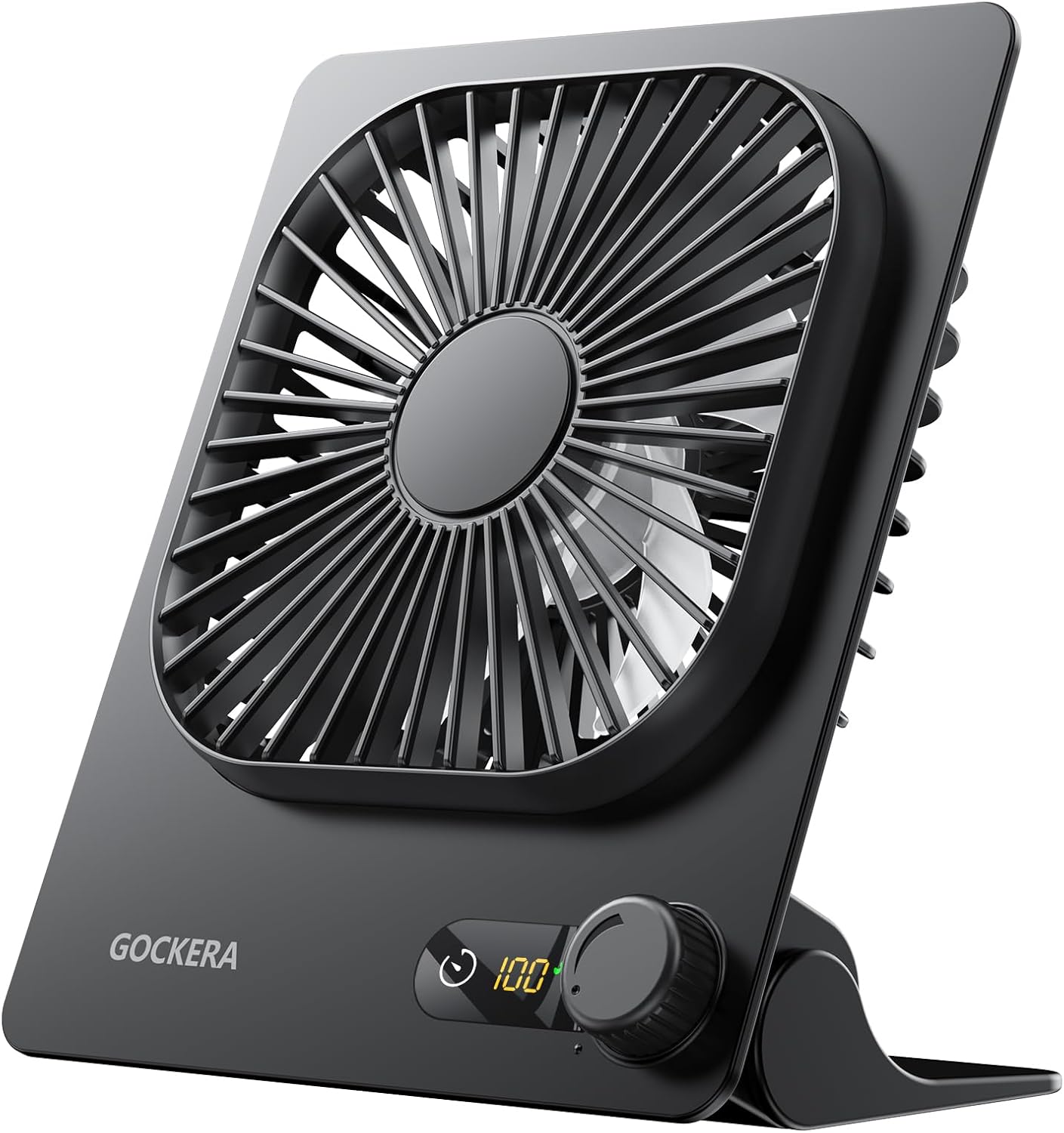 Desk Fan, 6.61''Ultra-thin Battery Powered Fan with Powerful Wind,100 Speeds Adjustable&Digital Display,Timer,Ultra-quiet Small Portable Fan for Bedroom,Office,Travel (Black and Black, 5000mAh)