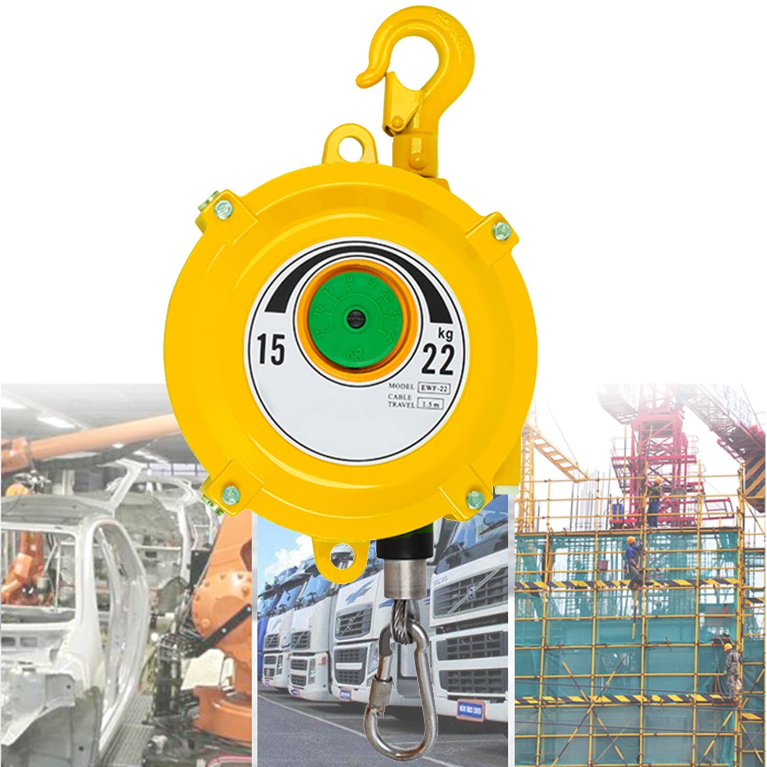 UZAMIRLEX Spring Balancer, Self-Locking Tower Spring Balancer Adjustable Retractable 1.5m Wire Rope 15-30kg(15 to 22KG)