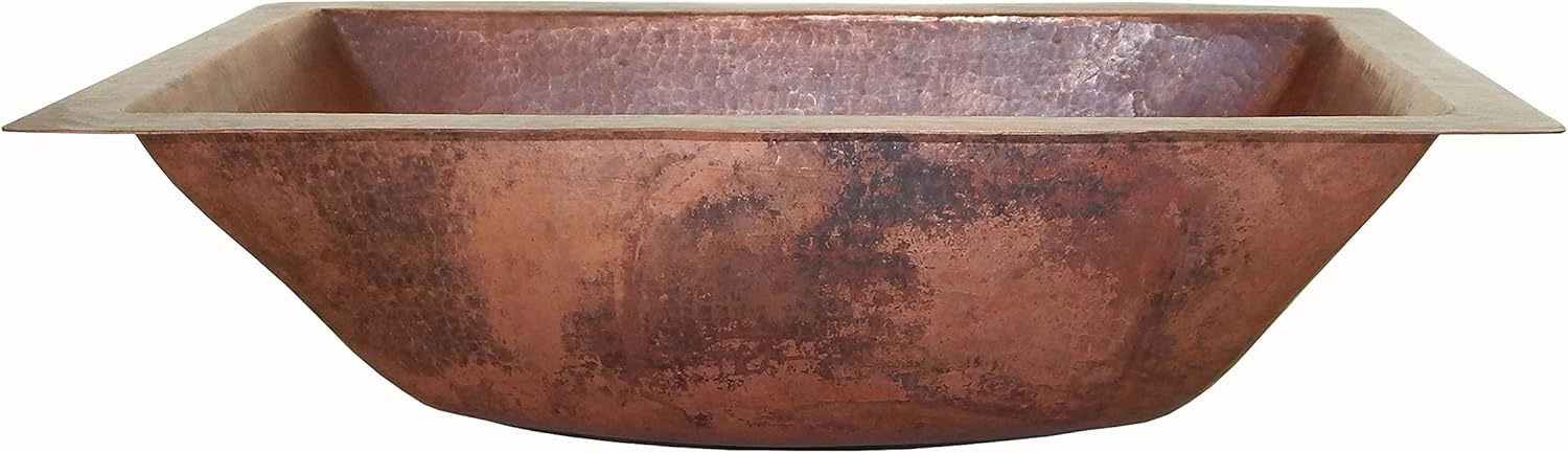 18" x 12" Rectangle Copper Bathroom Sink Mexican Copper Bath Sink Pure Copper Hand Hammered Dual Mount Stained CPS51