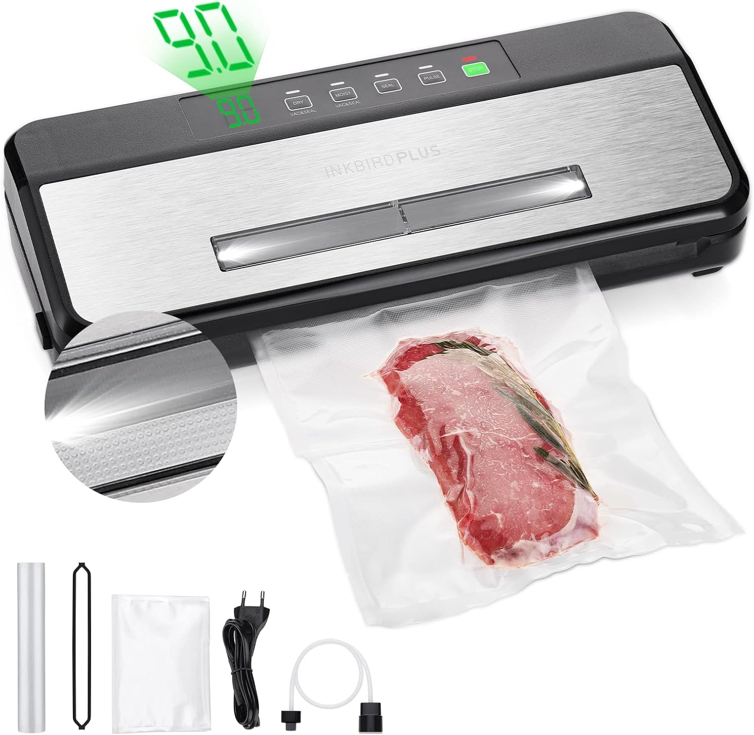 INKBIRD Food Vacuum Sealer Machine INKVS03, Sealing Time Display
