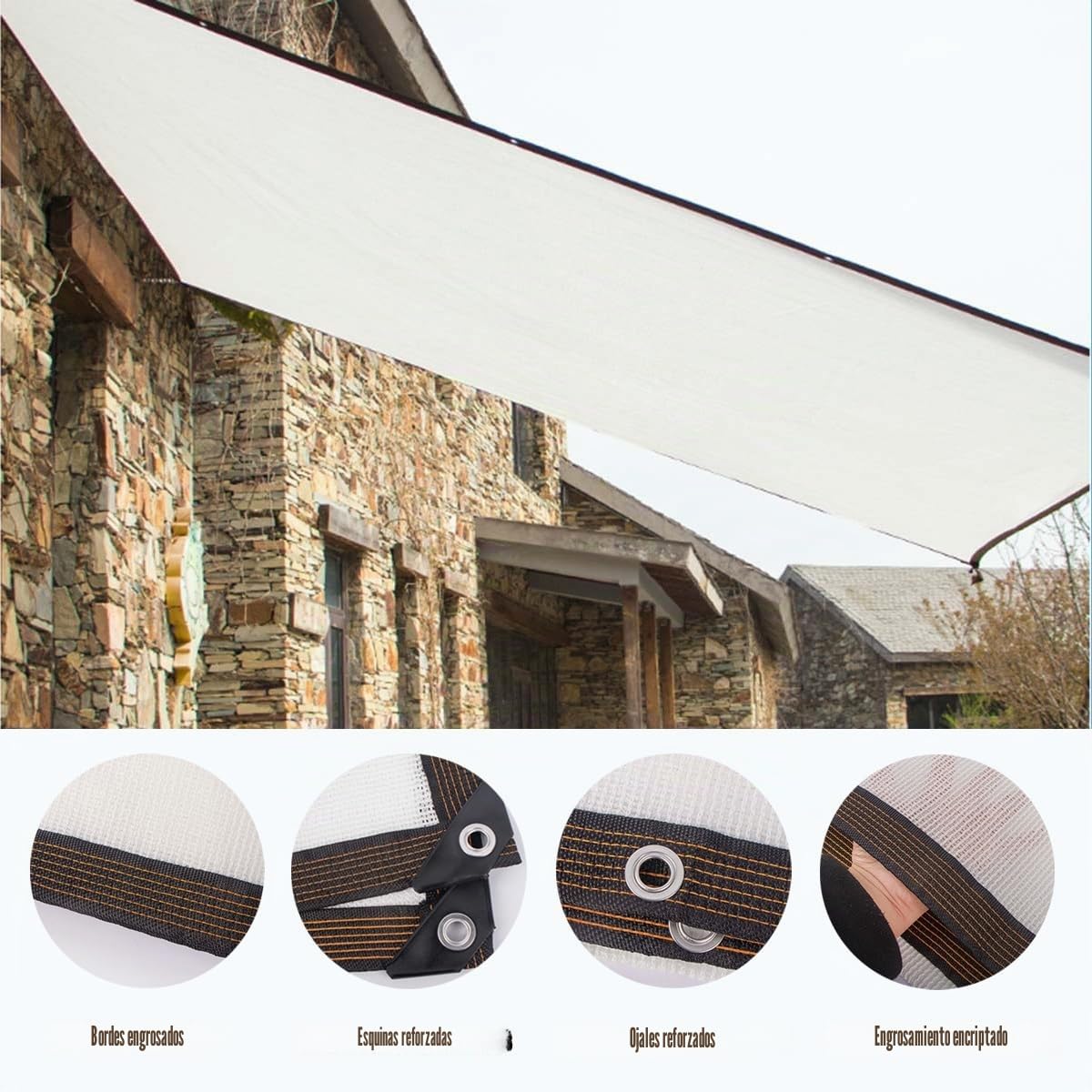 Red De Sombra 50% Tasa de Sombreado 1x2m 2x3.0m 3x4m 4x5m 5x6m 6x7m 7x8m 8x9m 9x10m Paño de Sombra Blanco Vela de Sombra Con Ojales Malla Sombreo para Exterior Pergola Jardín Balcon Patio(3.5x5m)