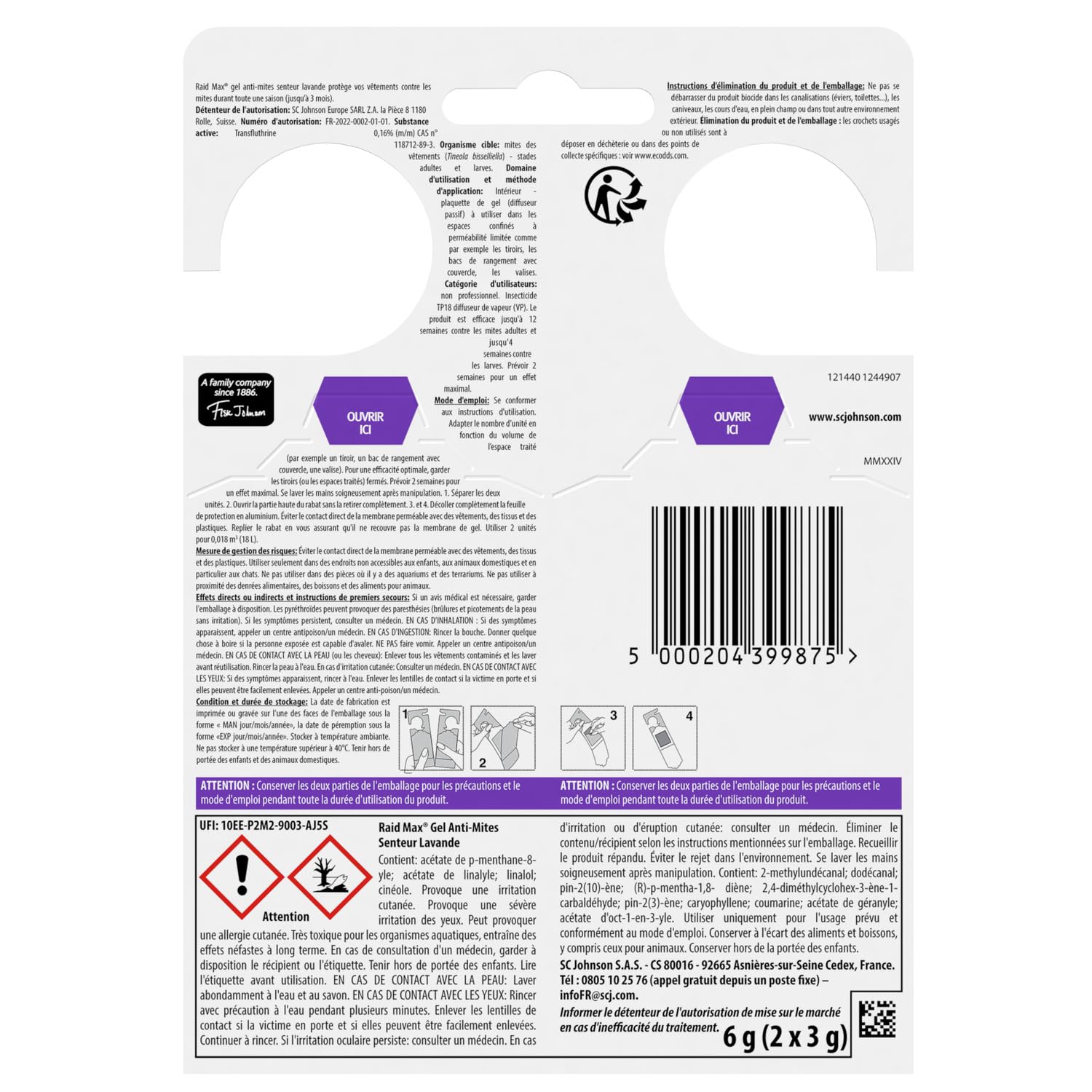 Raid Max Gels Anti-Mites Parfum Lavande 2 Gels Woolmark