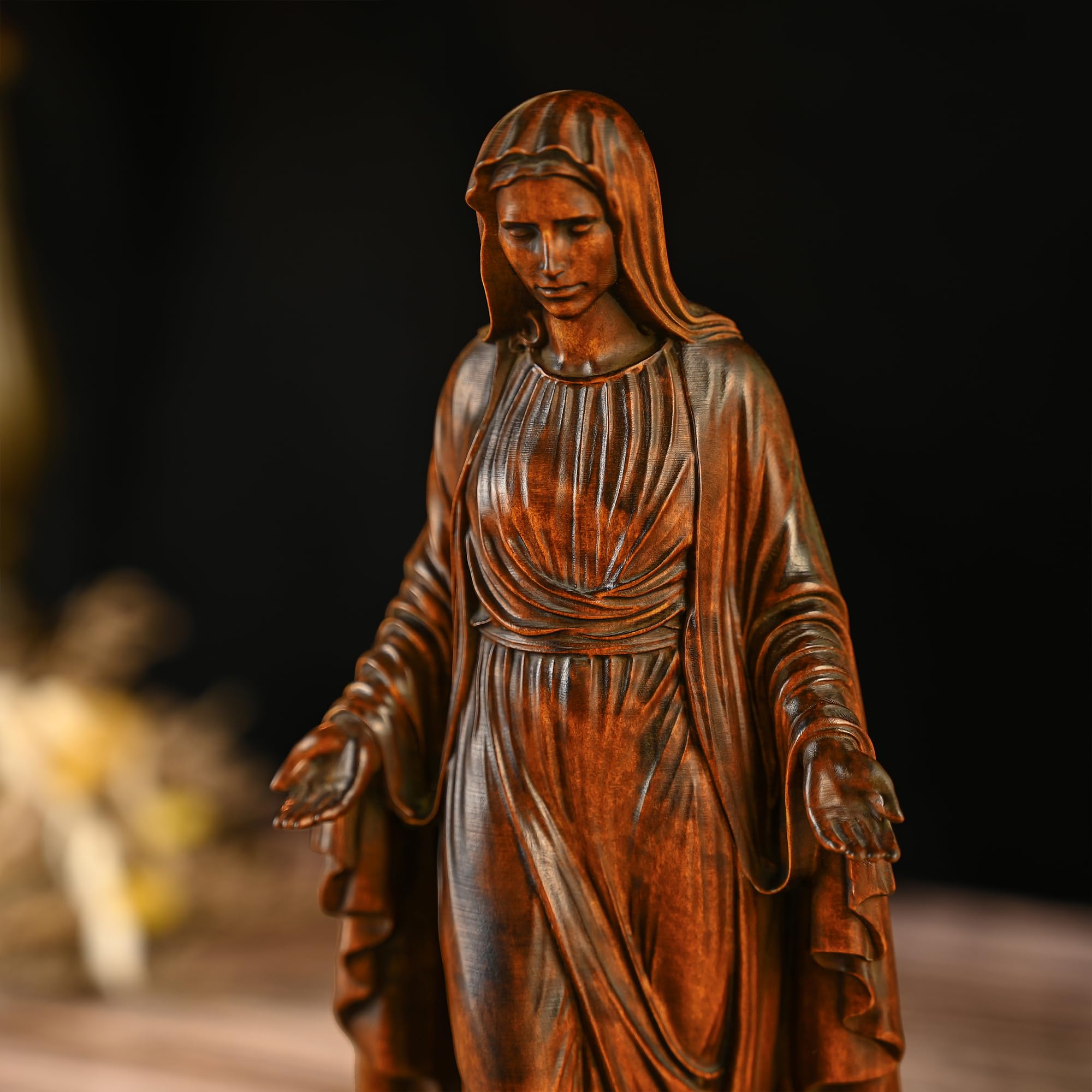 BGCOPPER Jungfrau Maria Statue aus Holz, katholische Mutter Maria, 30,5 cm | Handgefertigt, Buchenholz, christliches Geschenk, Heimdekoration
