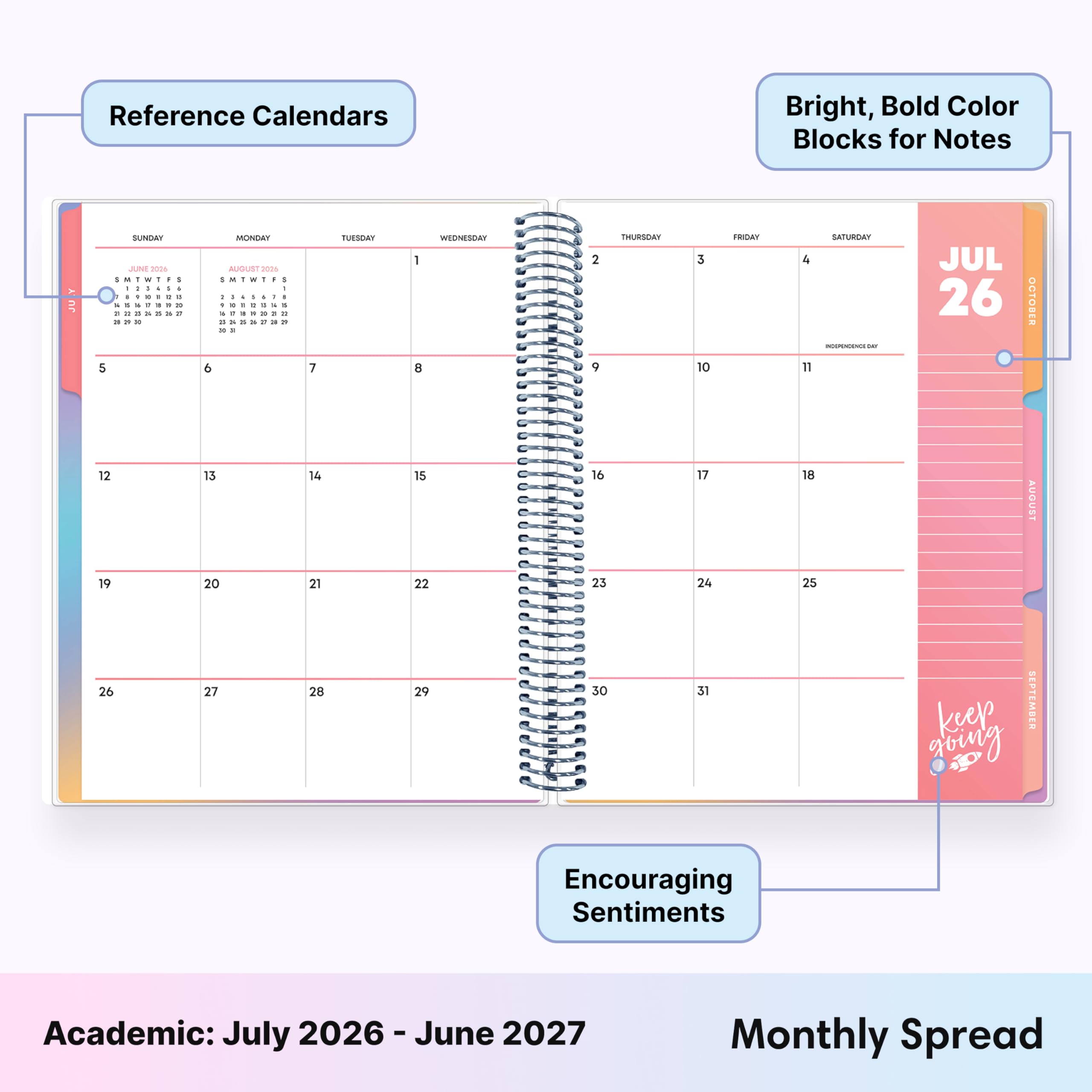 Blue Sky Teachwell Calendario settimanale e mensile 2026-2027, per insegnanti, anno accademico, luglio 2026-2027, 21,6 x 27,9 cm, copertina flessibile, rilegatura a spirale resistente, interno